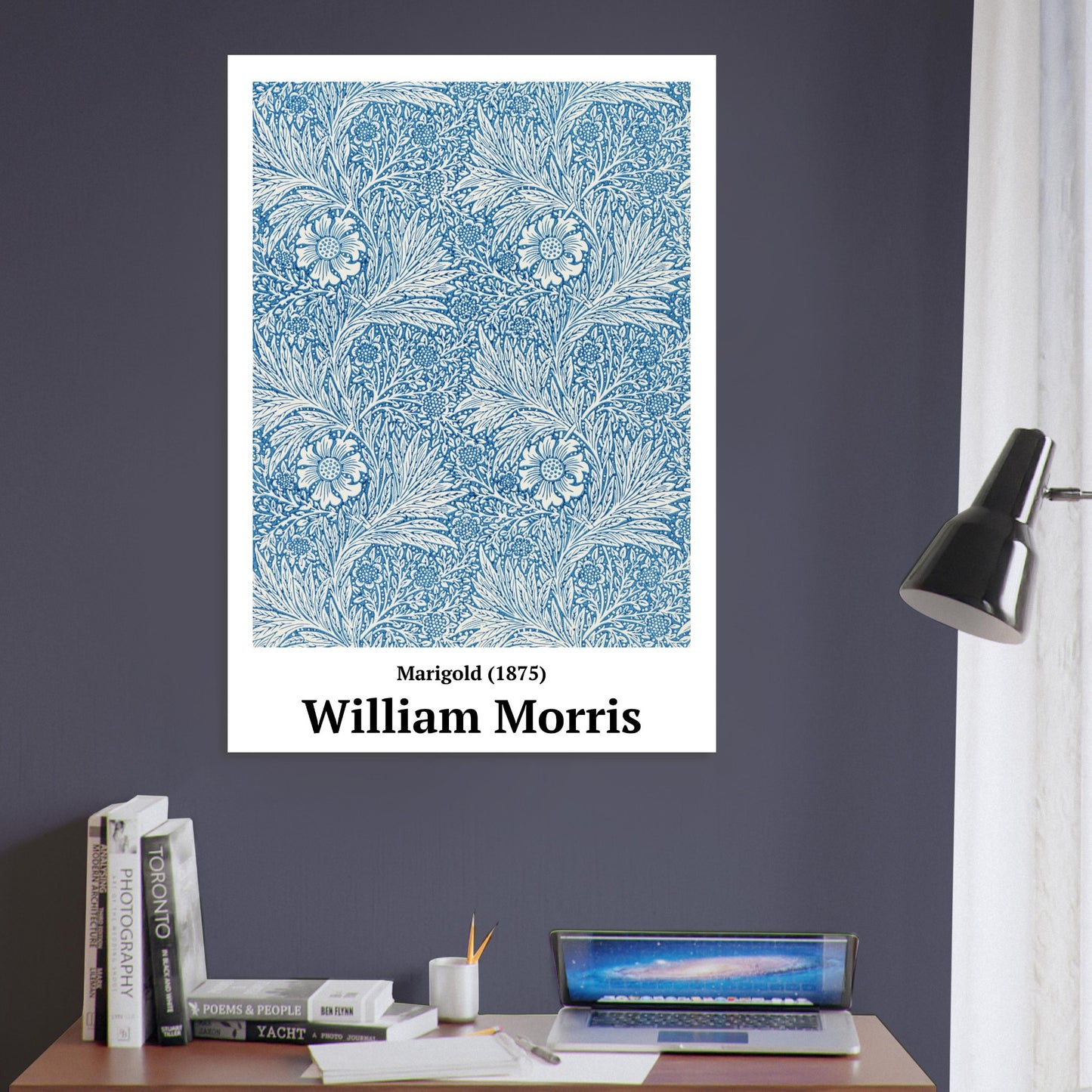Ringelblumenmuster 1875 – William Morris – Neutral/Blaue Variante, mattes Papier
