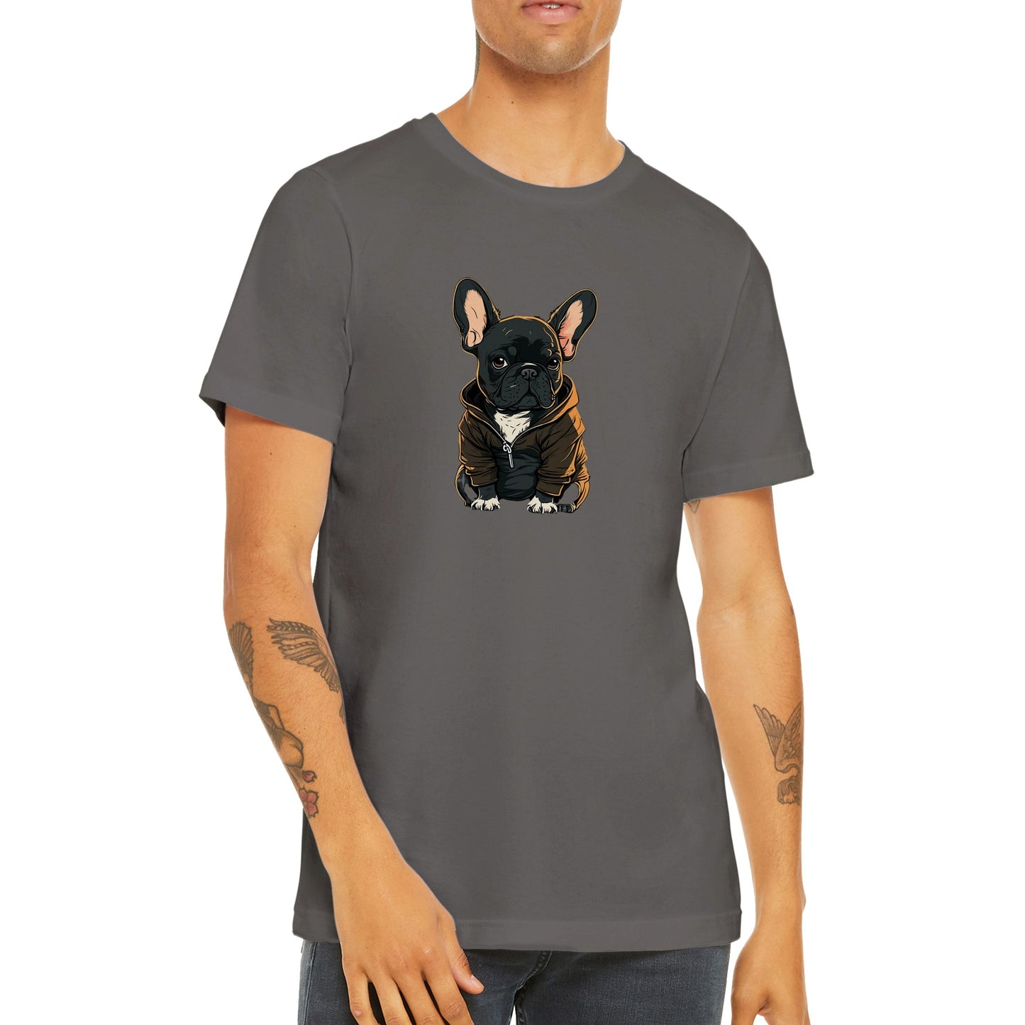 Fransk Bulldog T-Shirt – Dark Hoodie Artwork | Premium Unisex (Bella + Canvas 3001)