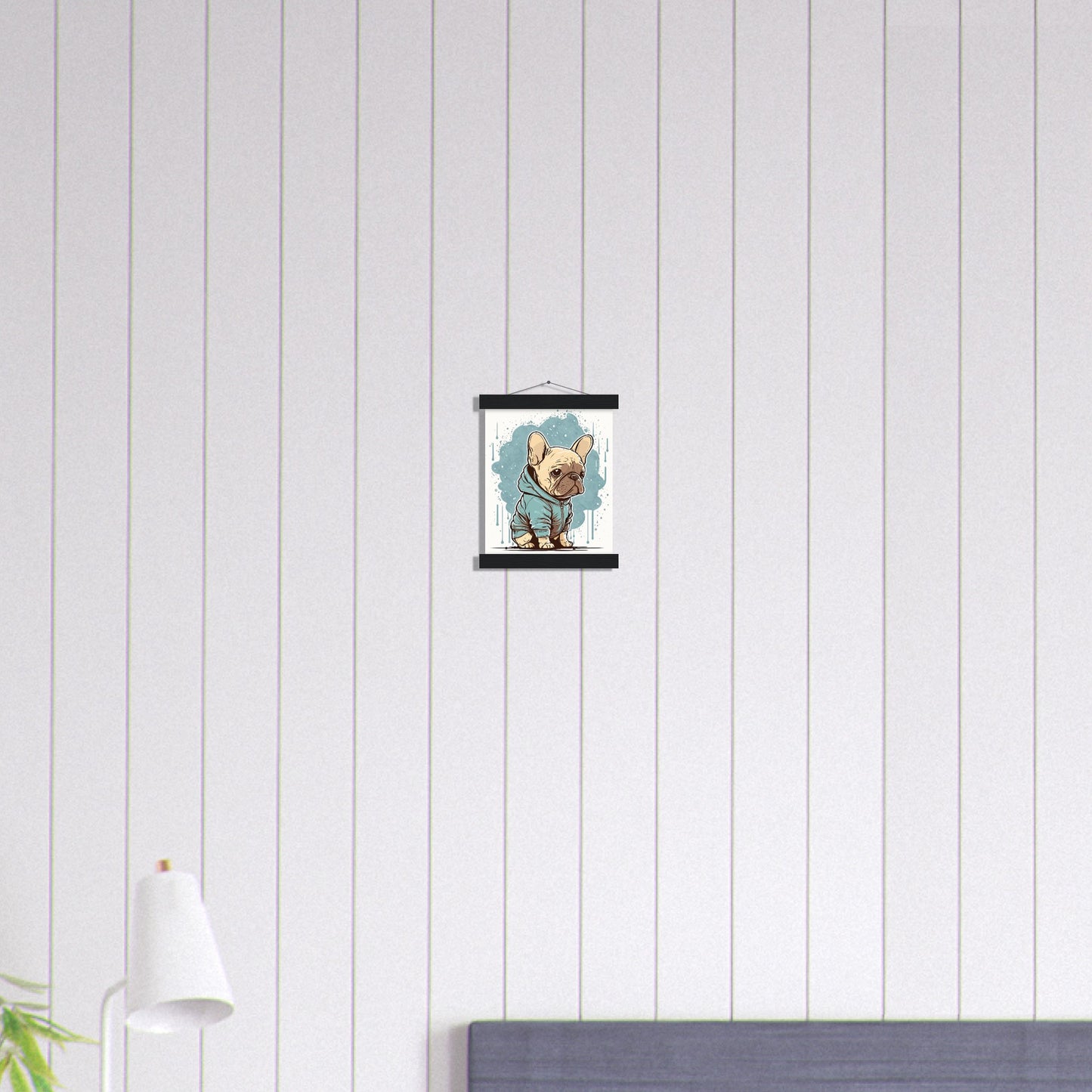 Hunde Plakat - Sød Fransk Bulldog med light hoodie - Premium Mat Plakat med Hanger