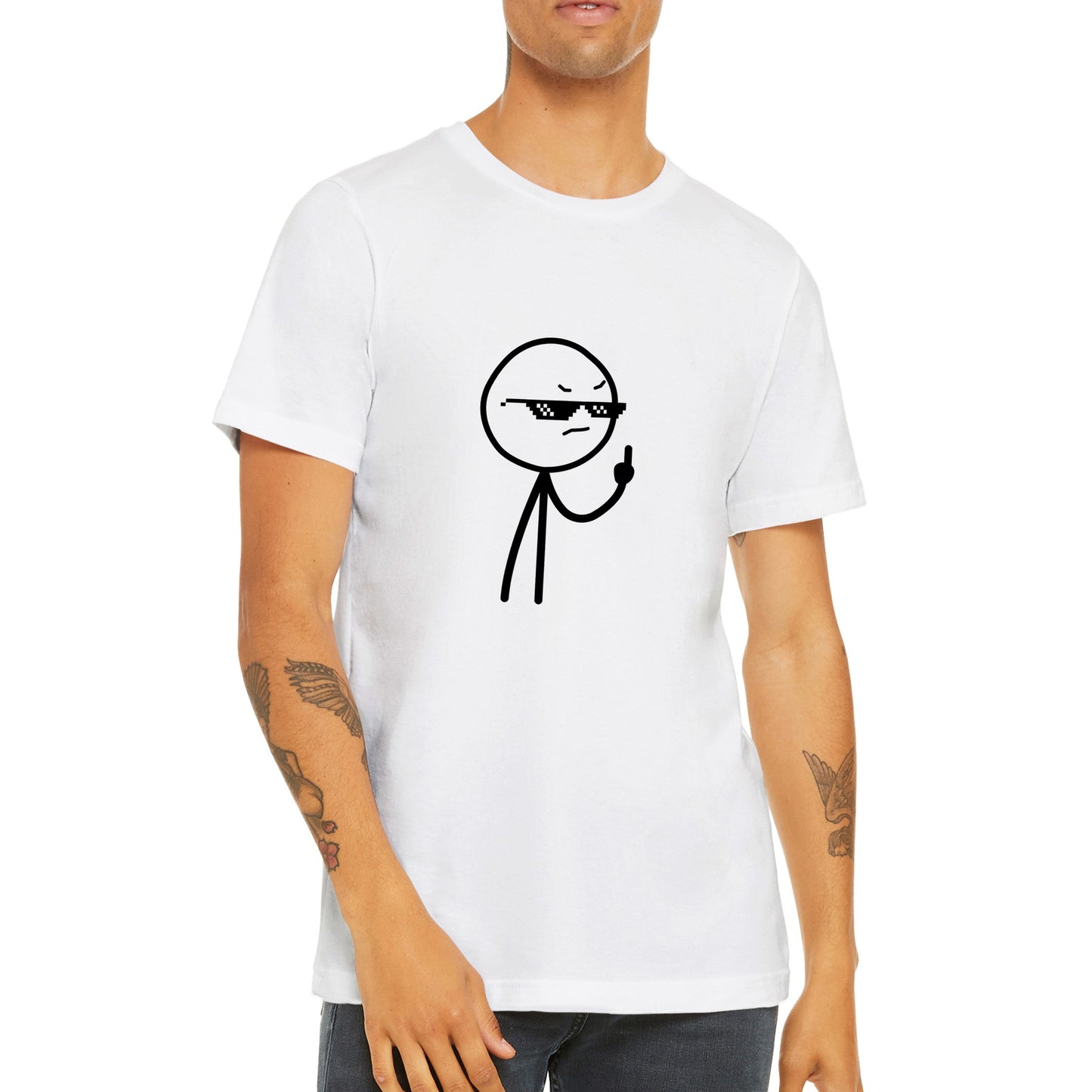 Funny T-Shirts - Middlefinger Thug Artwork Drawing - Premium Unisex T-Shirt