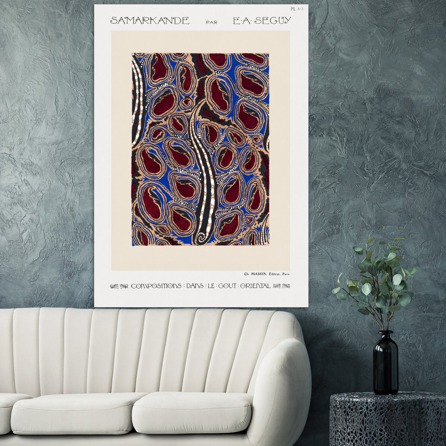 Plakat - Botanisk pochoir mønster i art deco orientalsk stil nr 3 E. A. Séguy - Premium Plakat Papir