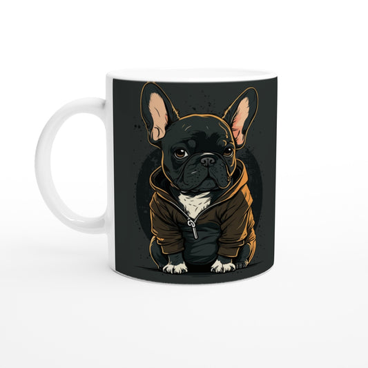 Mug - French Bulldog Dark Hoodie Artwork - White 330ml