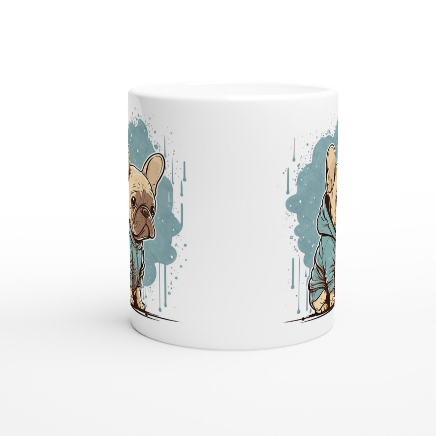 Kaffeetasse – Light French Bulldog Light Hoodie Artwork – Weiße 330 ml Keramiktasse
