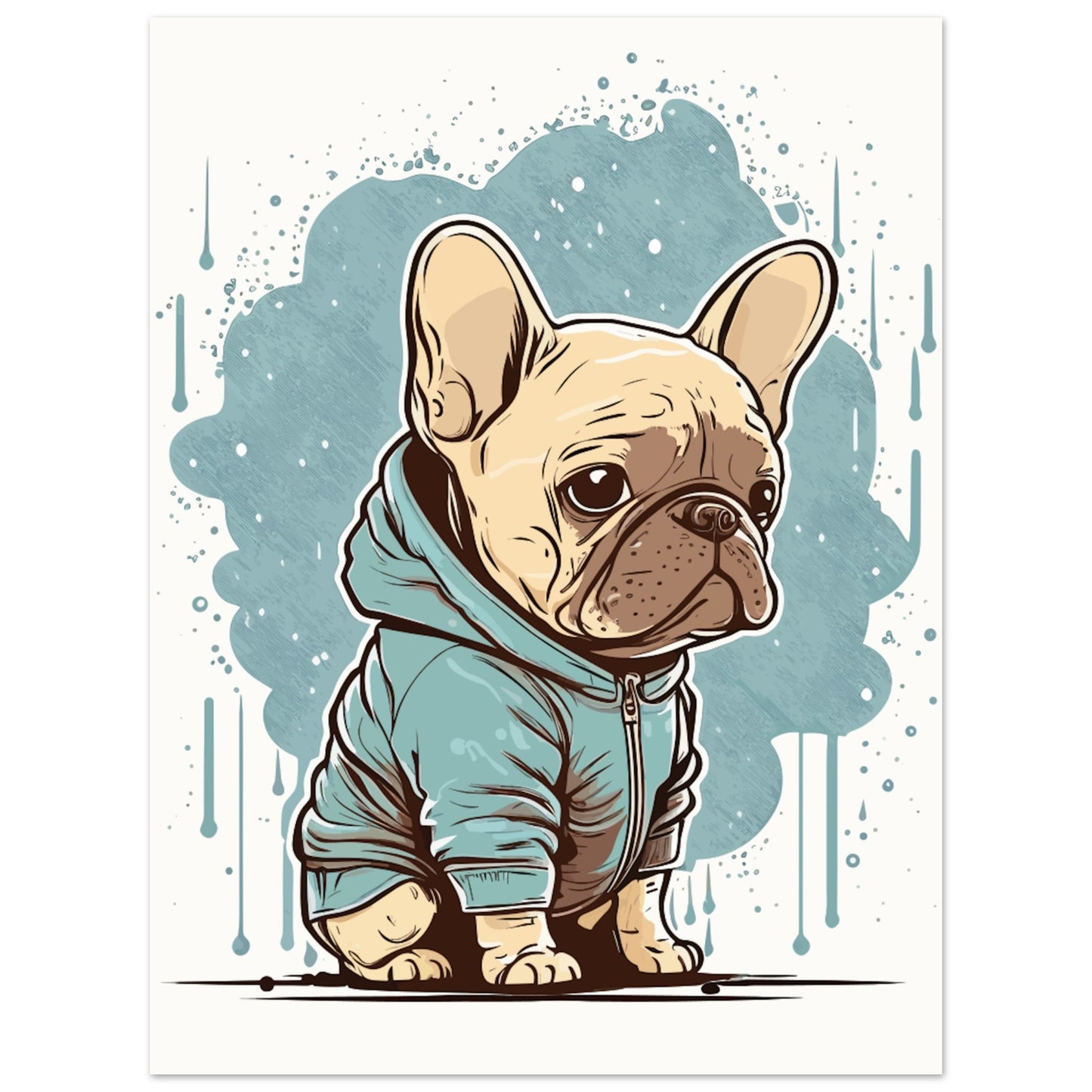 Hundeposter – Französische Bulldogge, leichtes Hoodie-Kunstwerk – Premium-Matt-Posterpapier 