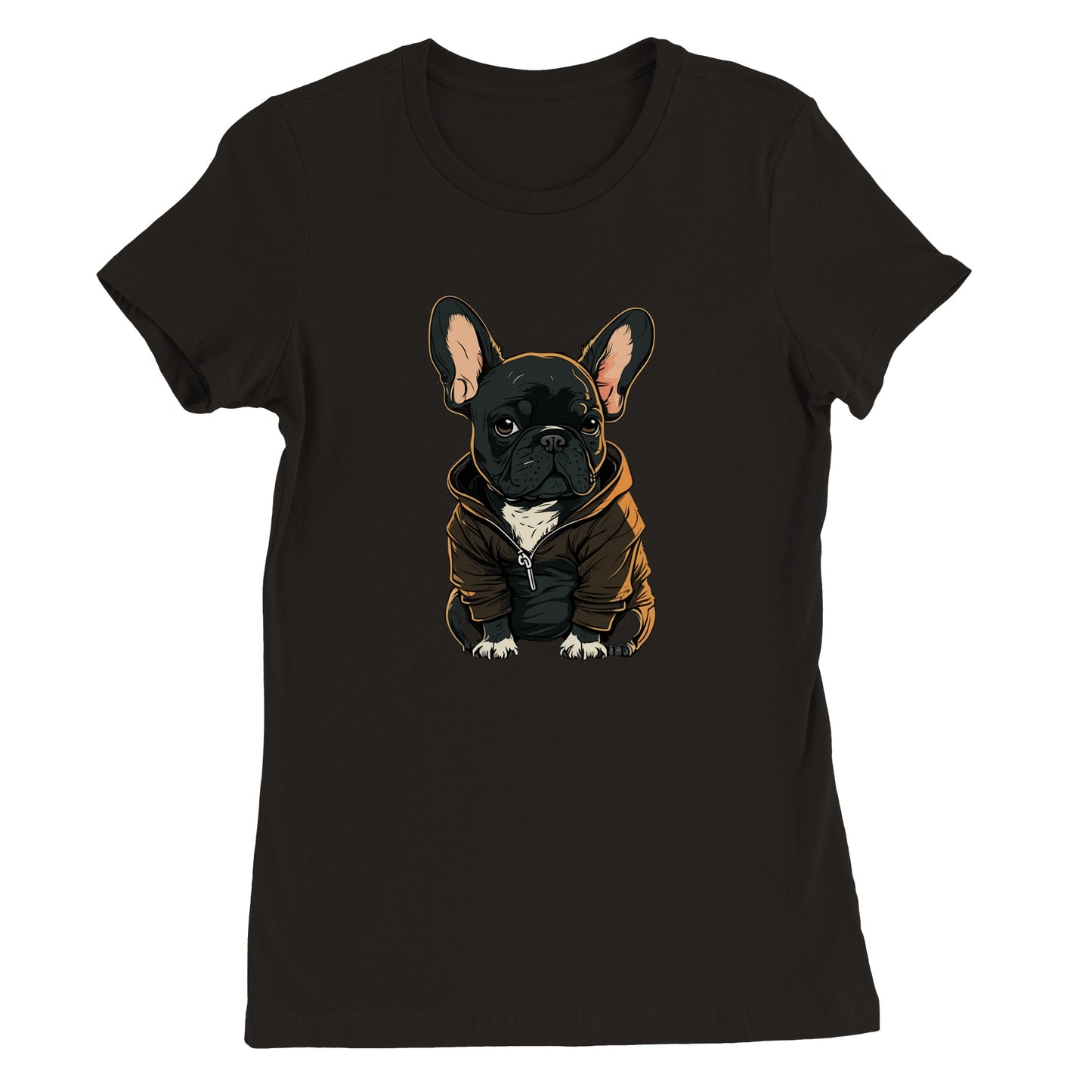 Hunde-T-Shirt – Französische Bulldogge, dunkles Hoodie-Kunstwerk – Premium-Damen-T-Shirt 