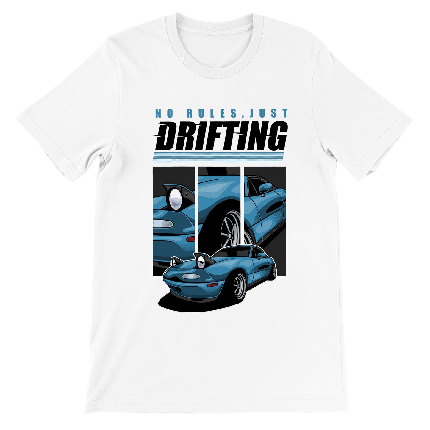 Car T-Shirt - Retro Drifting No Rules Artwork - Premium Unisex T-Shirt 