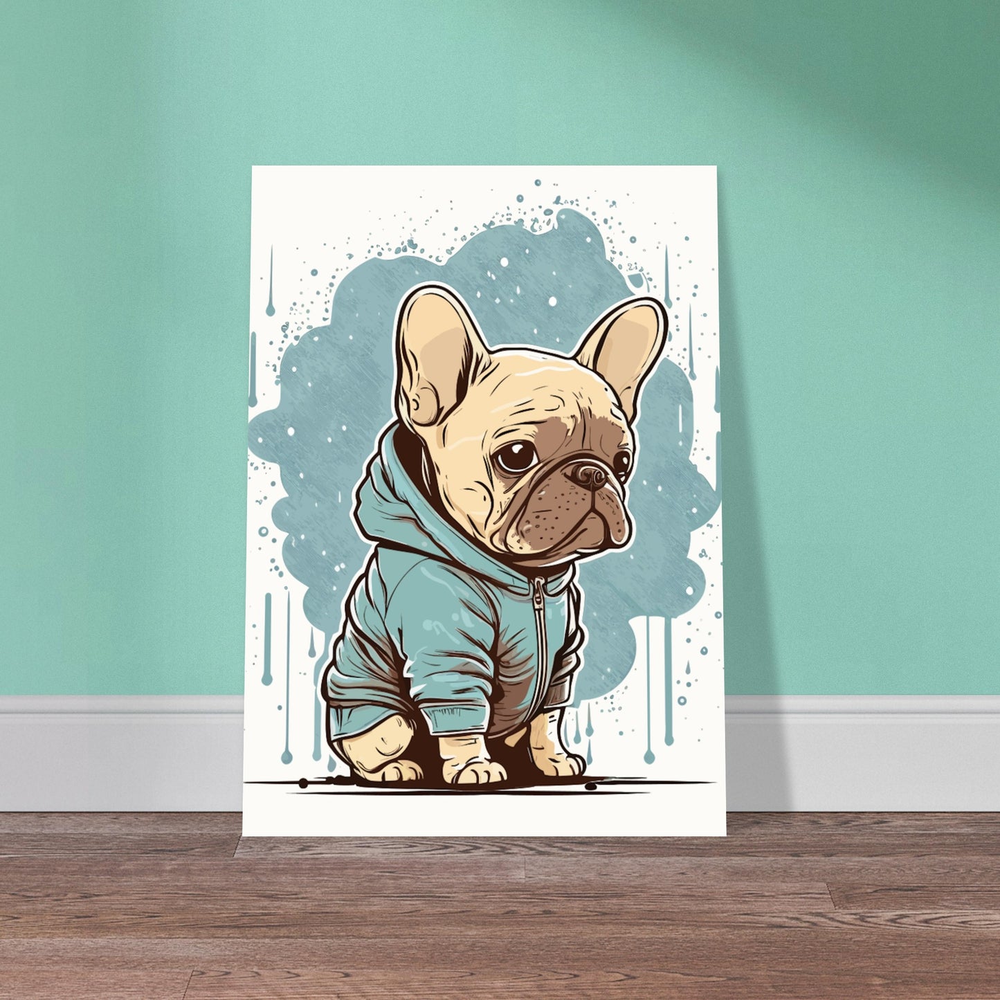 Hundeposter – Französische Bulldogge, leichtes Hoodie-Kunstwerk – Premium-Matt-Posterpapier 