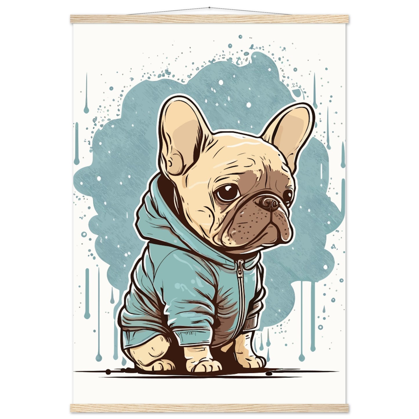 Dog Poster - Cute French Bulldog with light hoodie - Premium Matte Poster with Hanger 