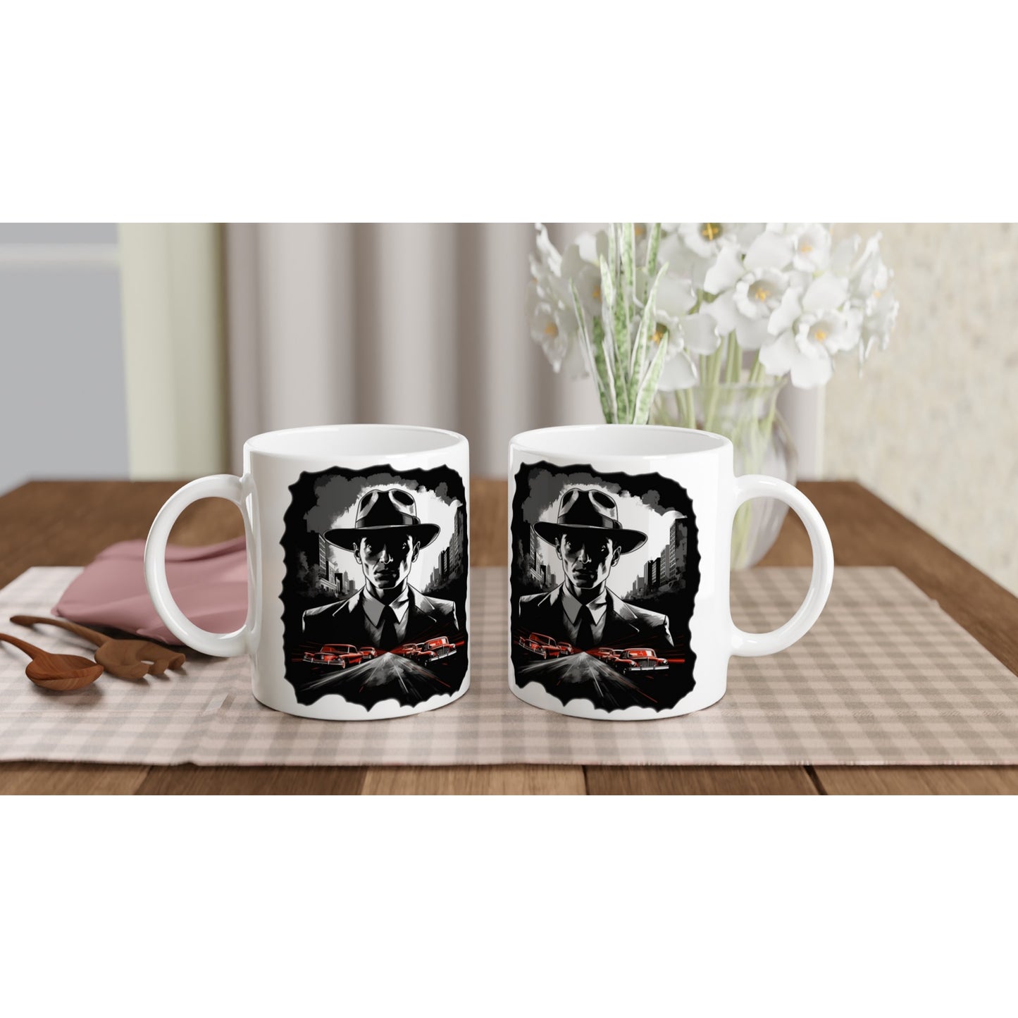 Tasse – LA Noir Vintage Artwork – Weiße Keramiktasse 330 ml 