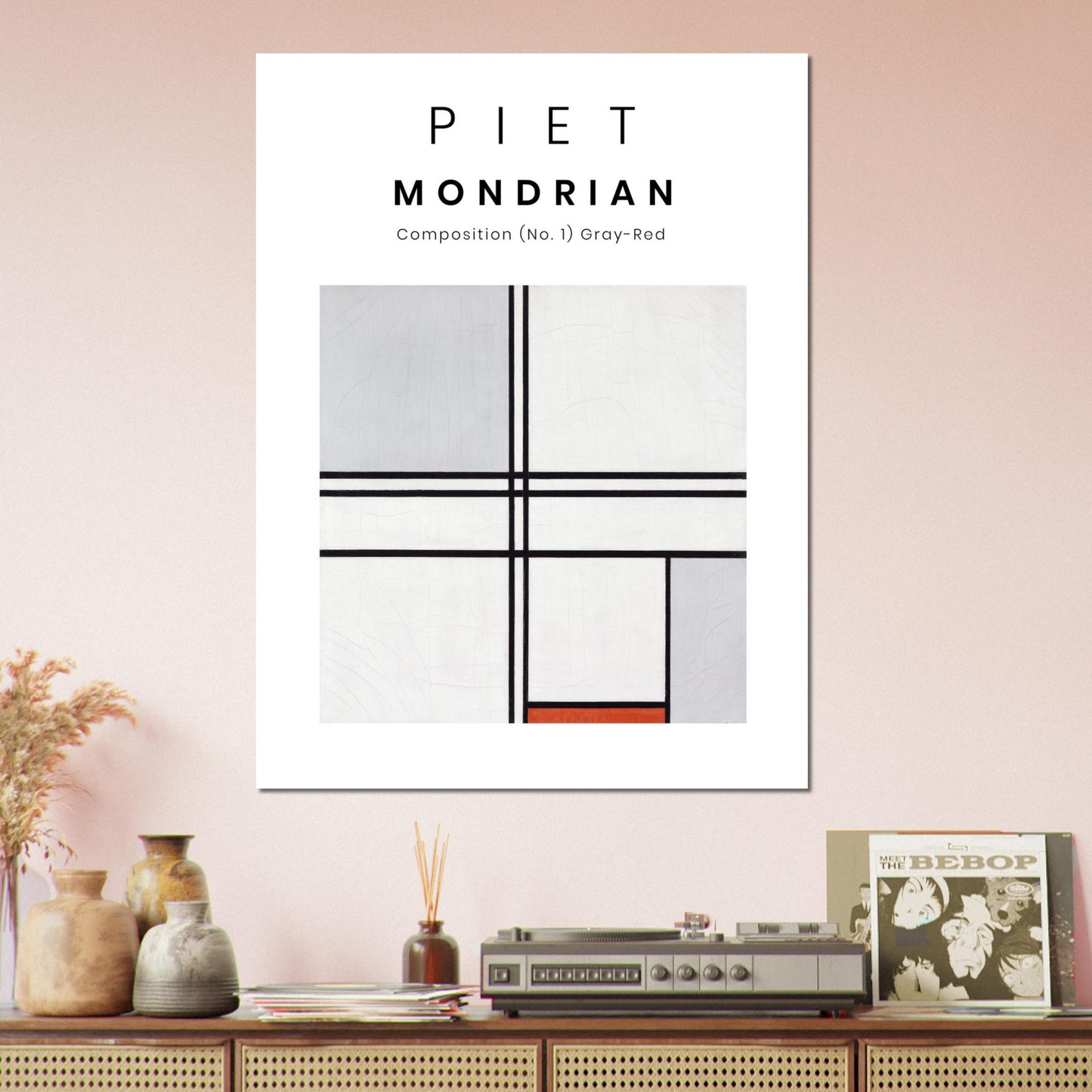 Plakat - Piet Mondrian - Grau-Rotes Gemälde (1935). Original vom Art Institute of Chicago. 