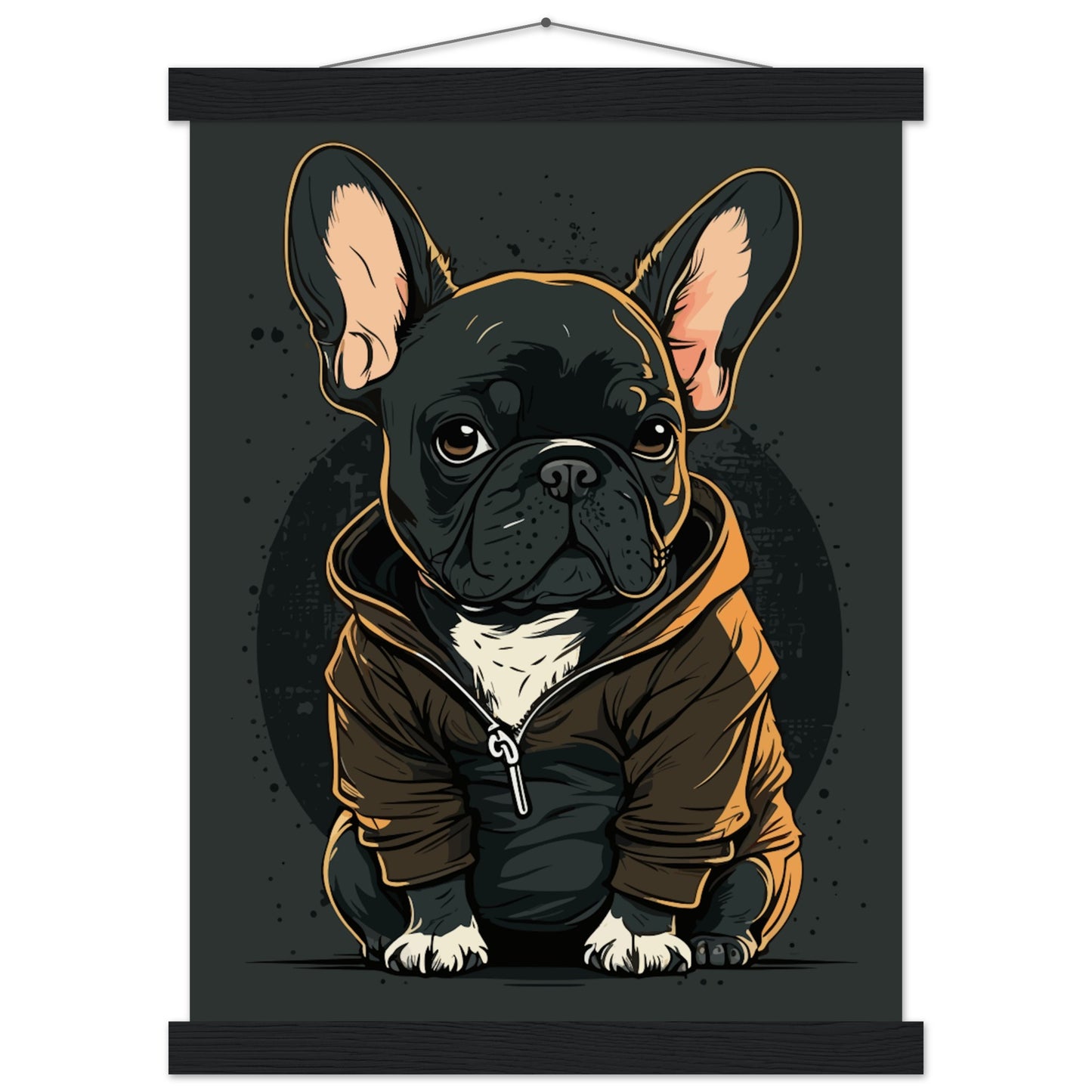 Poster – Französische Bulldogge, dunkles Hoodie-Kunstwerk – Premium-Mattpapier mit Aufhänger 