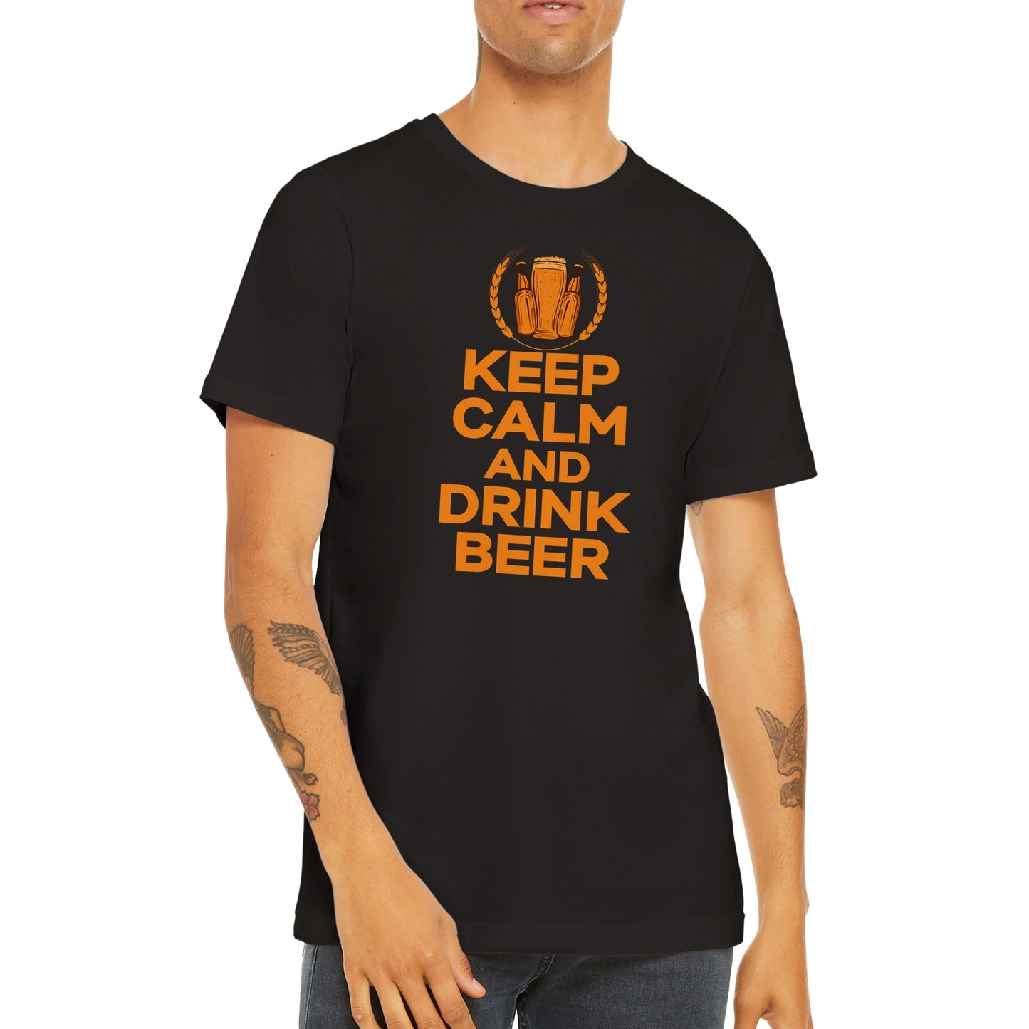 Lustige T-Shirts – Bleiben Sie ruhig und trinken Sie Bier – Premium-Unisex-T-Shirt 