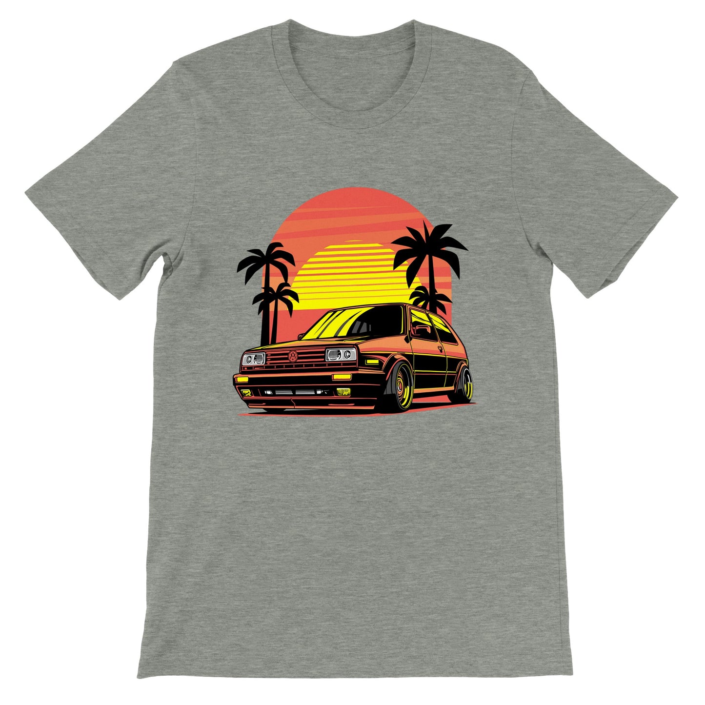 Auto-T-Shirt – VW Golf California Sunset Artwork – Premium Unisex T-Shirt 