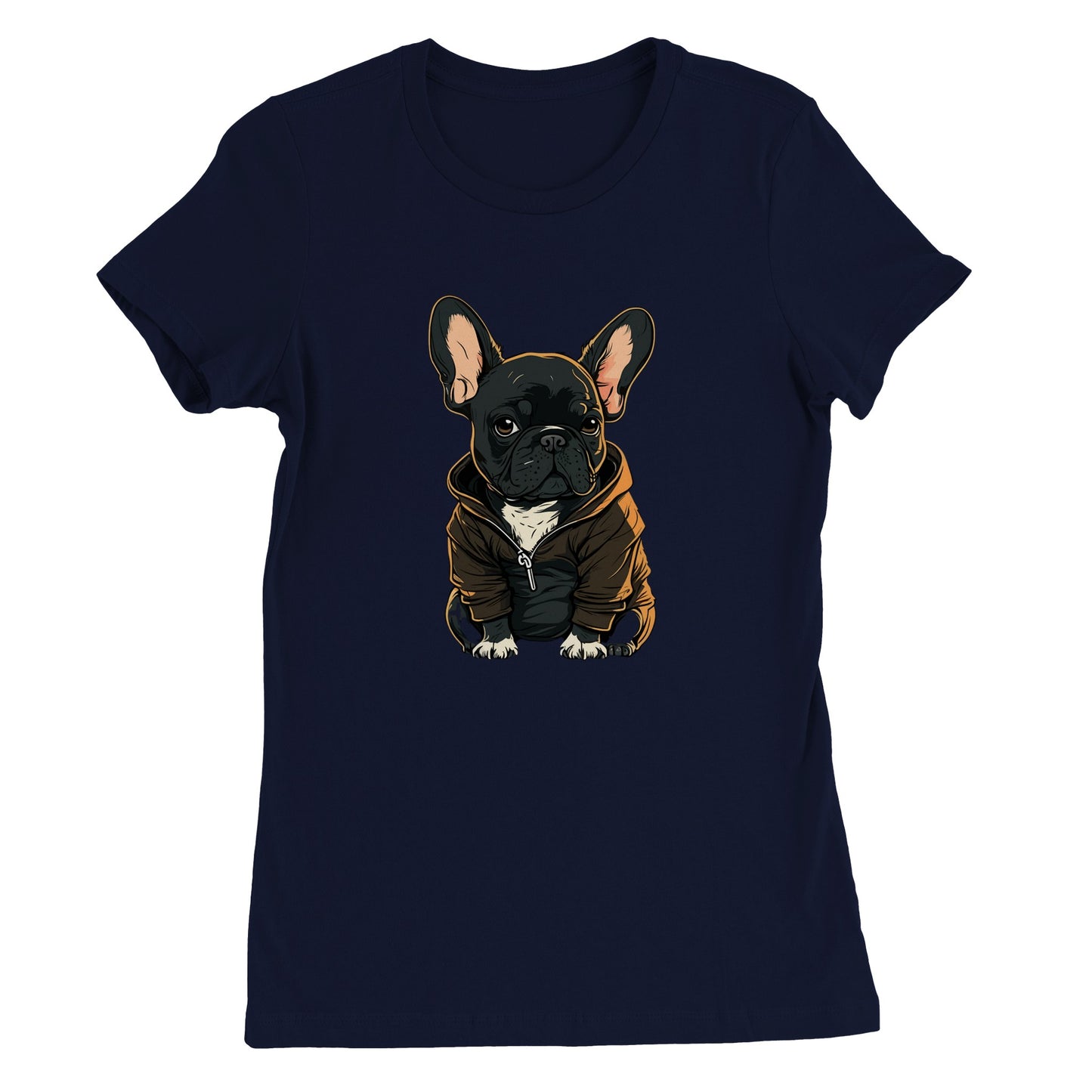 Hunde-T-Shirt – Französische Bulldogge, dunkles Hoodie-Kunstwerk – Premium-Damen-T-Shirt 