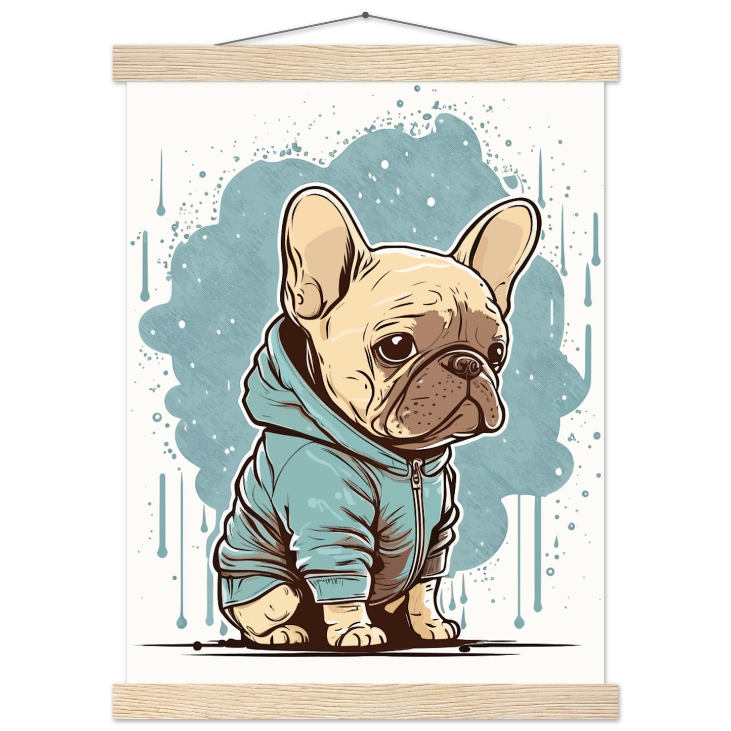 Dog Poster - Cute French Bulldog with light hoodie - Premium Matte Poster with Hanger 