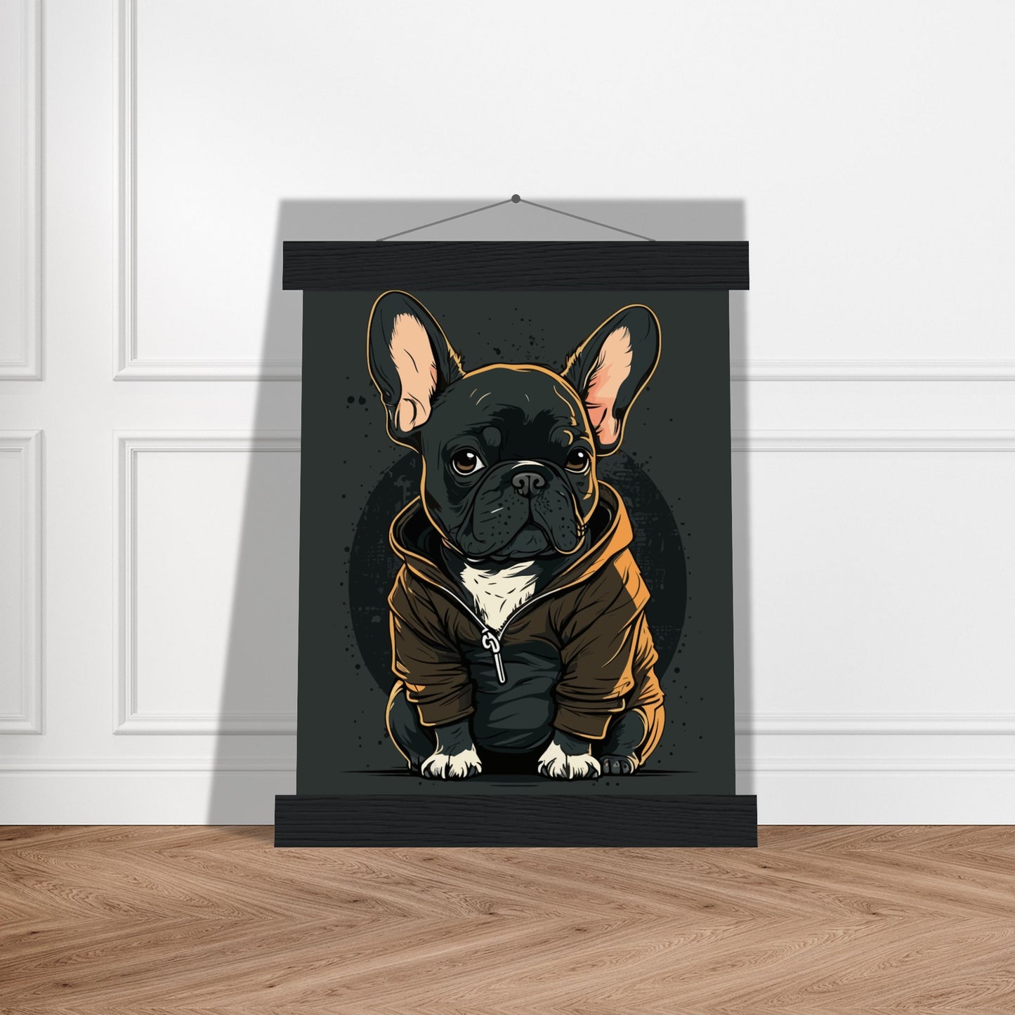 Poster – Französische Bulldogge, dunkles Hoodie-Kunstwerk – Premium-Mattpapier mit Aufhänger 