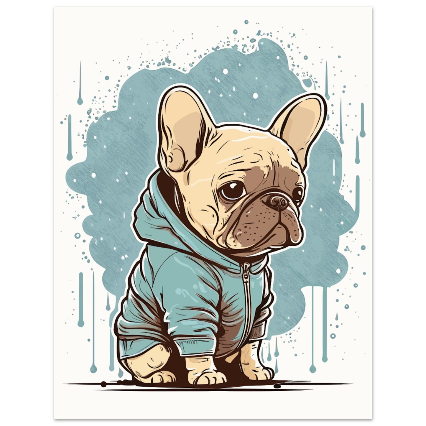 Hundeposter – Französische Bulldogge, leichtes Hoodie-Kunstwerk – Premium-Matt-Posterpapier 