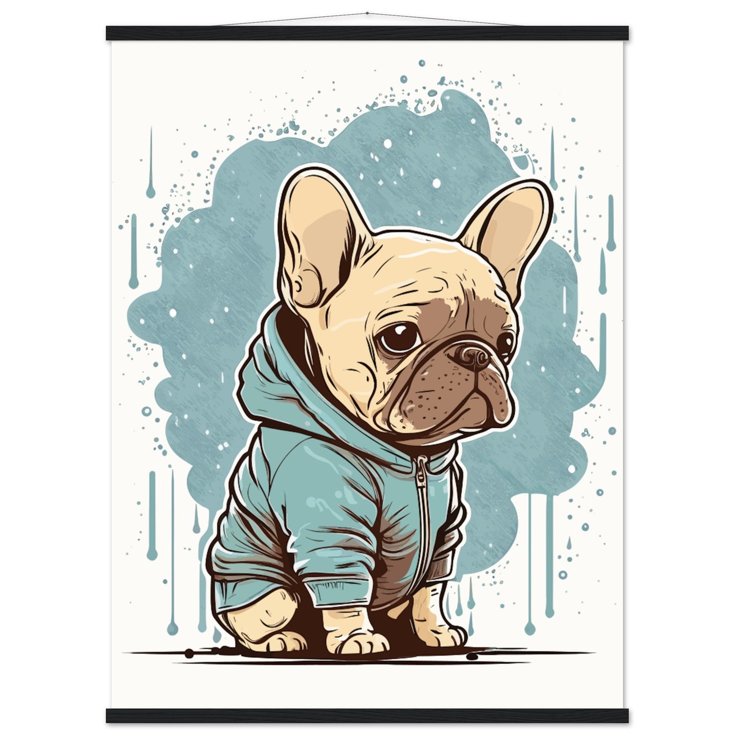 Dog Poster - Cute French Bulldog with light hoodie - Premium Matte Poster with Hanger 