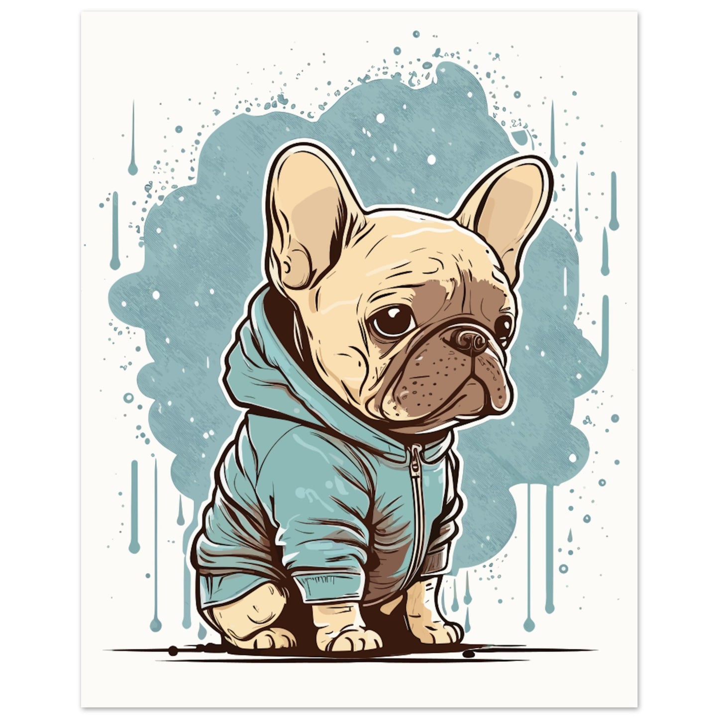 Hundeposter – Französische Bulldogge, leichtes Hoodie-Kunstwerk – Premium-Matt-Posterpapier 