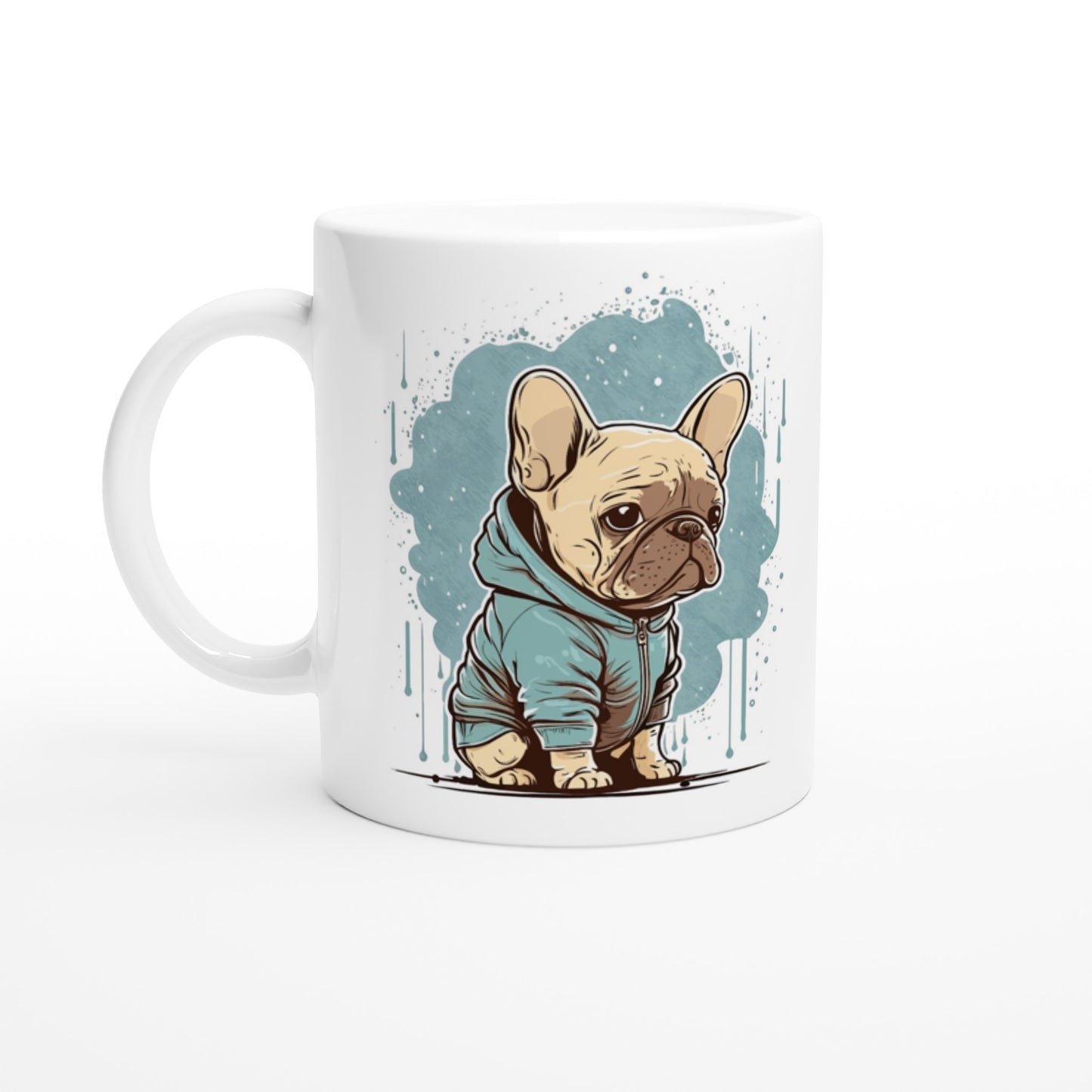 Kaffe Krus - Lys Fransk Bulldog Light Hoodie Artwork - Hvid 330ml Keramik Krus