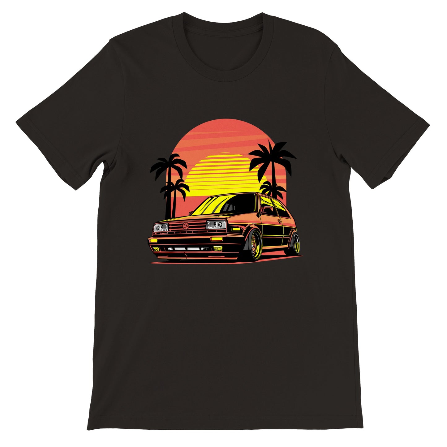 Auto-T-Shirt – VW Golf California Sunset Artwork – Premium Unisex T-Shirt 