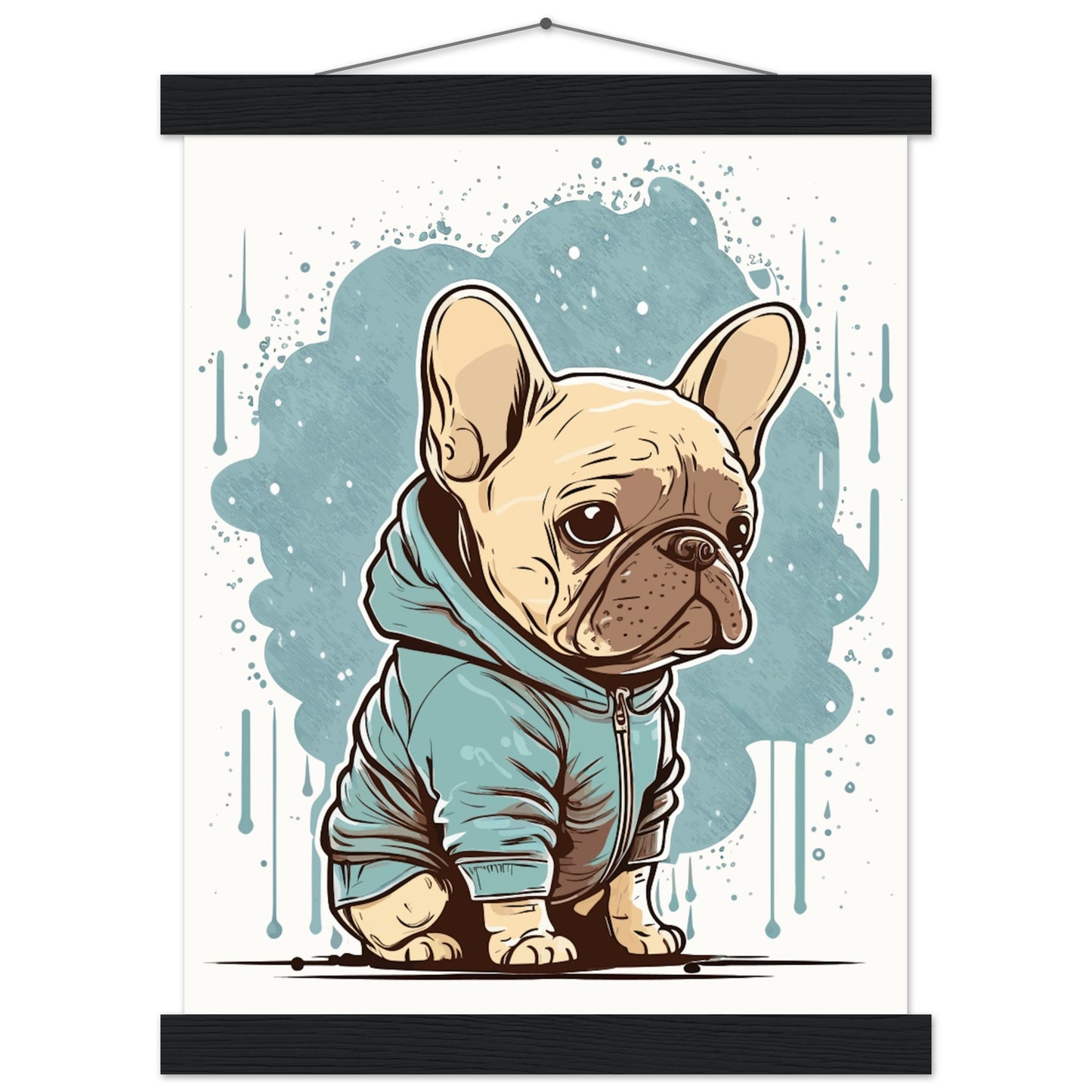 Dog Poster - Cute French Bulldog with light hoodie - Premium Matte Poster with Hanger 