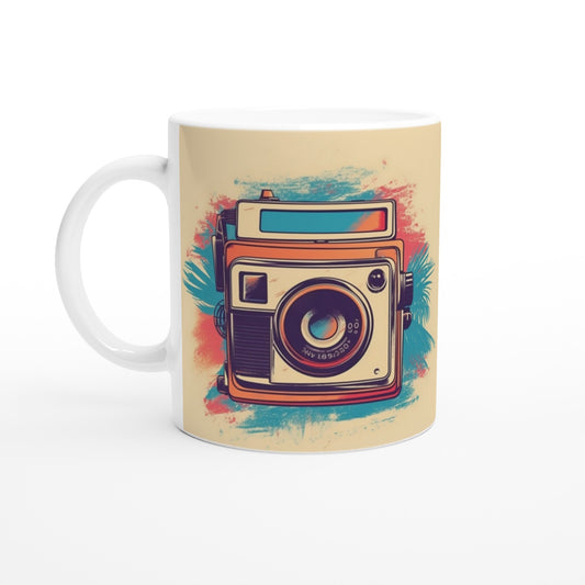 Kunstwerk-Tasse – Polaroid-Kamera, Vintage-Kunstwerk Nummer 1 – weiße Tasse aus Keramik, 330 ml 