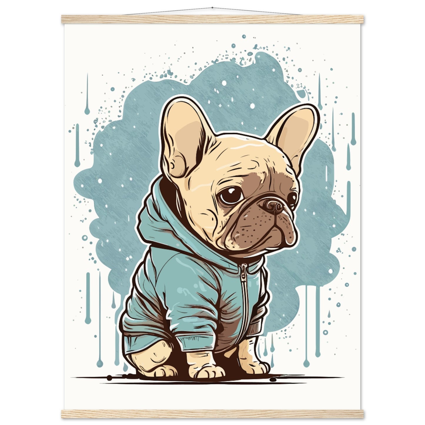 Dog Poster - Cute French Bulldog with light hoodie - Premium Matte Poster with Hanger 