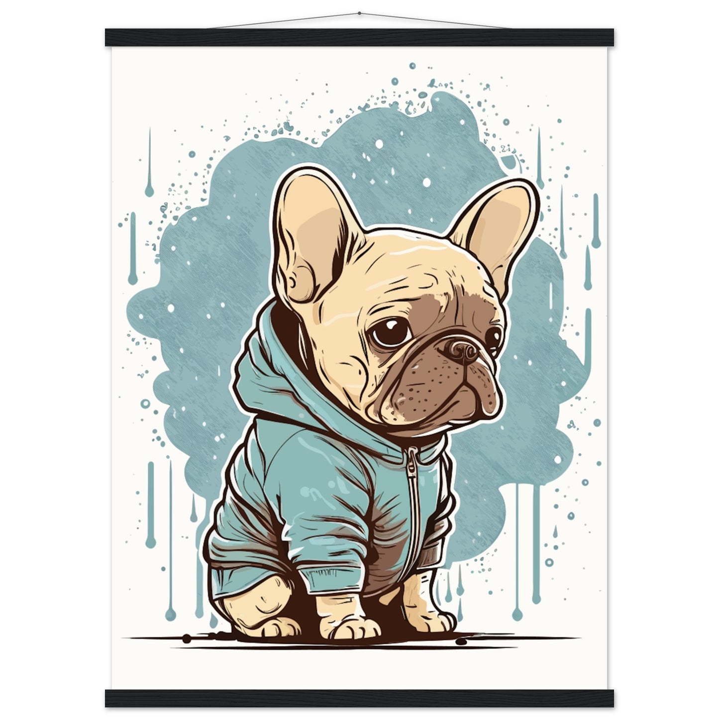 Dog Poster - Cute French Bulldog with light hoodie - Premium Matte Poster with Hanger 