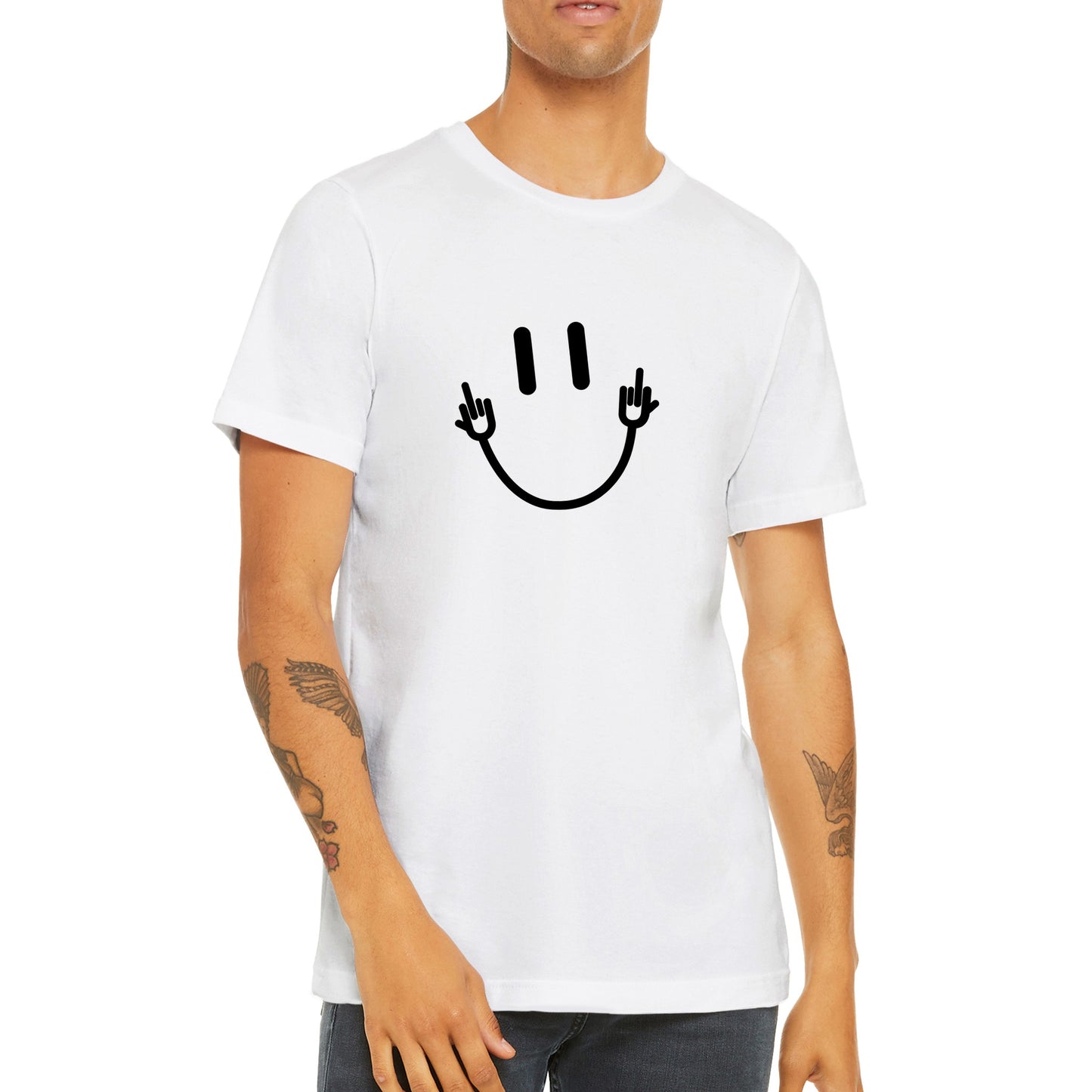 Lustige T-Shirts – Happy Middlefinger Smiley Artwork – Premium Unisex T-Shirt 