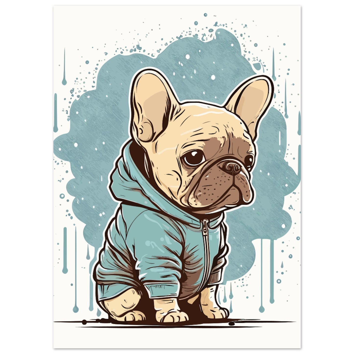 Hundeposter – Französische Bulldogge, leichtes Hoodie-Kunstwerk – Premium-Matt-Posterpapier 