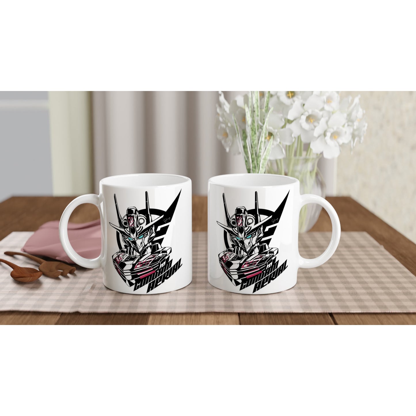 Gundam Mug - Gundam Aerial Artwork - White Ceramic 330ml Mug 