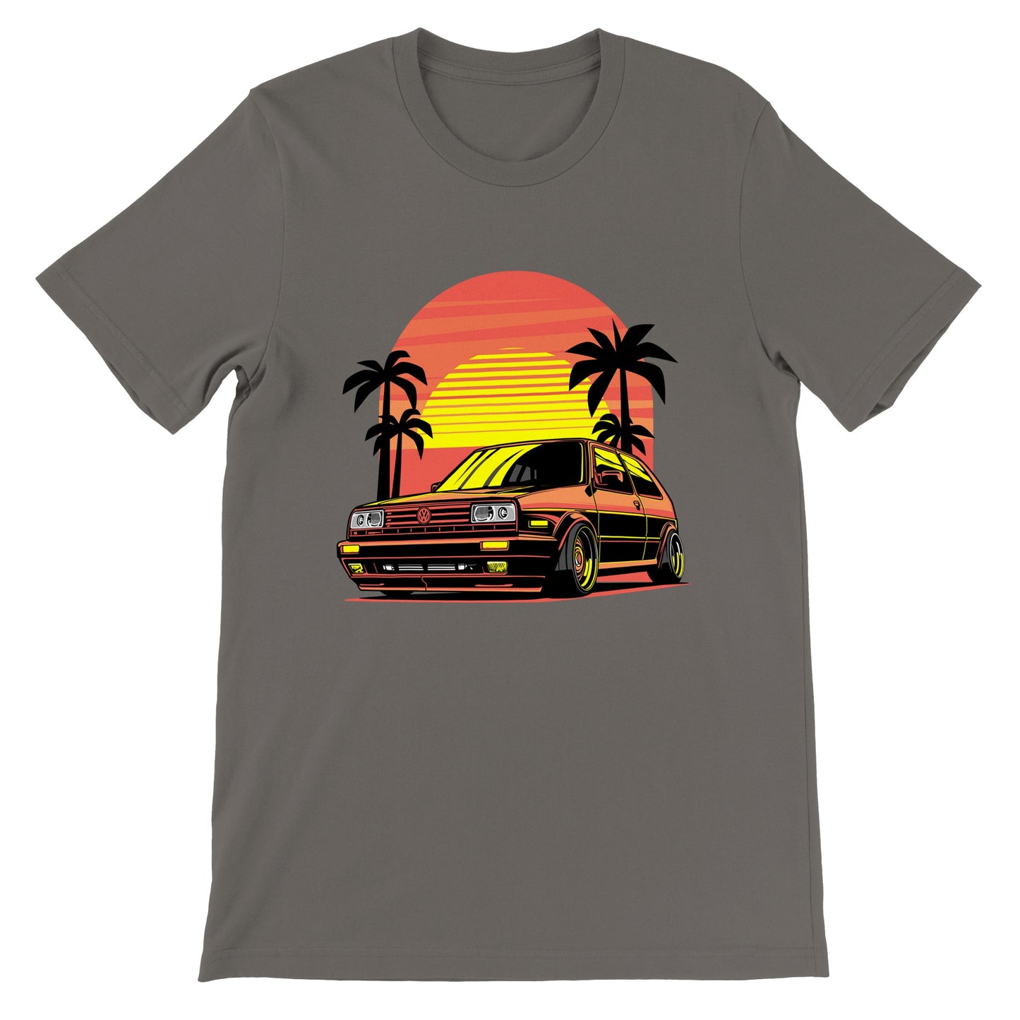 Car T-shirt - VW Golf California Sunset Artwork - Premium Unisex T-shirt