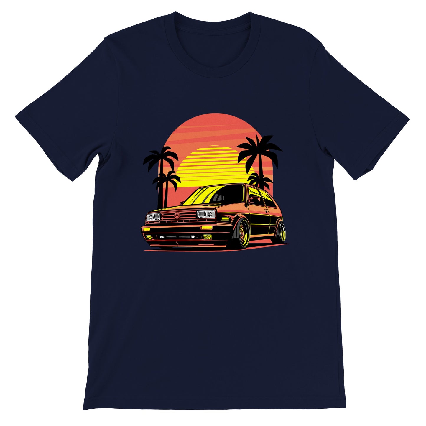 Auto-T-Shirt – VW Golf California Sunset Artwork – Premium Unisex T-Shirt 