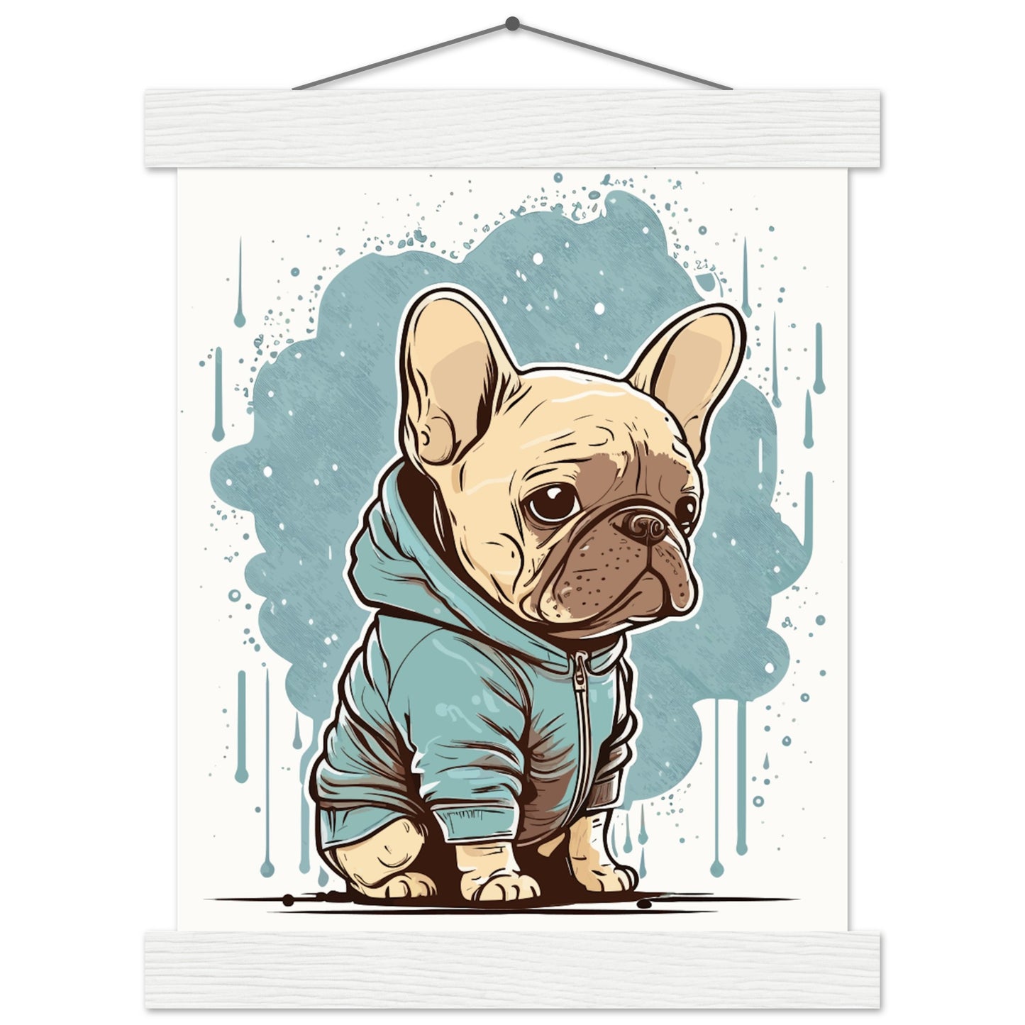 Dog Poster - Cute French Bulldog with light hoodie - Premium Matte Poster with Hanger 