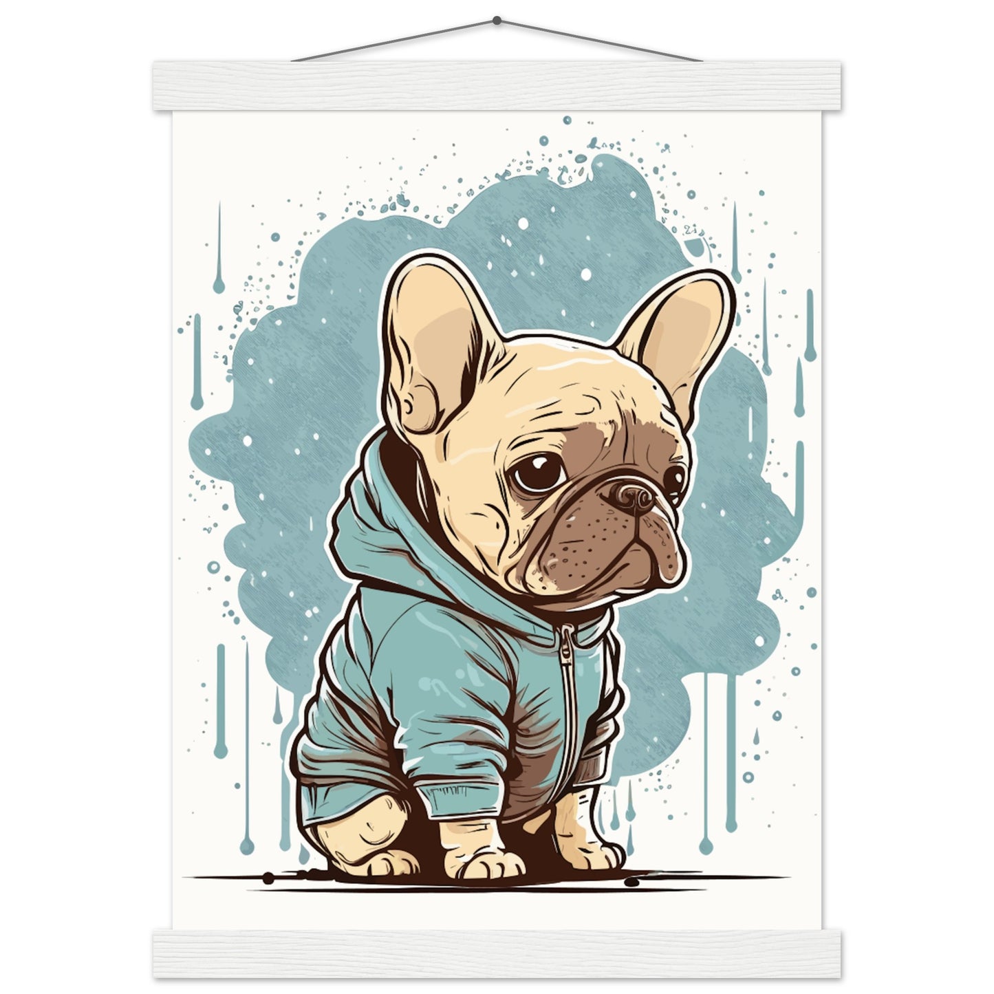 Dog Poster - Cute French Bulldog with light hoodie - Premium Matte Poster with Hanger 