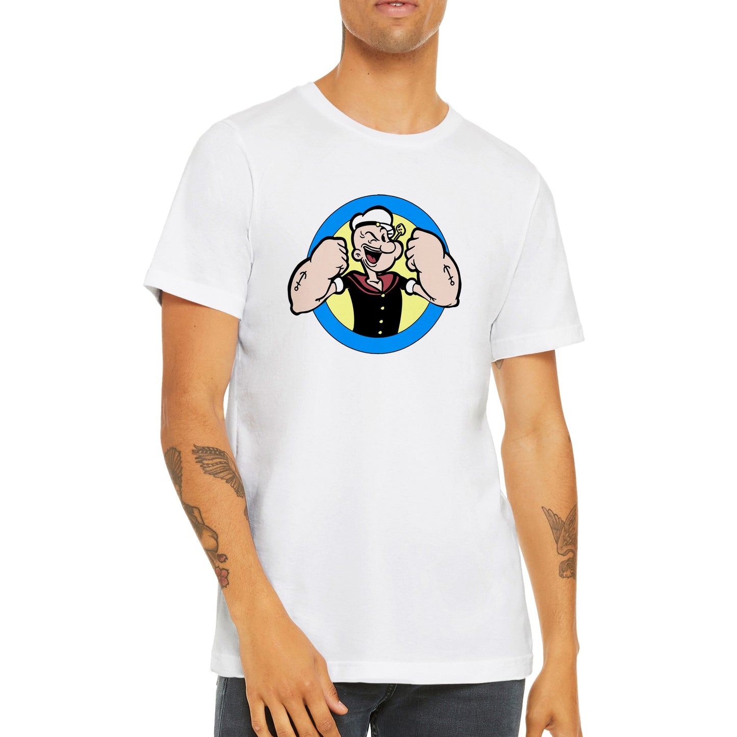 Popeye T-Shirt – Popeye Strong Arms Artwork – Premium Unisex T-Shirt 