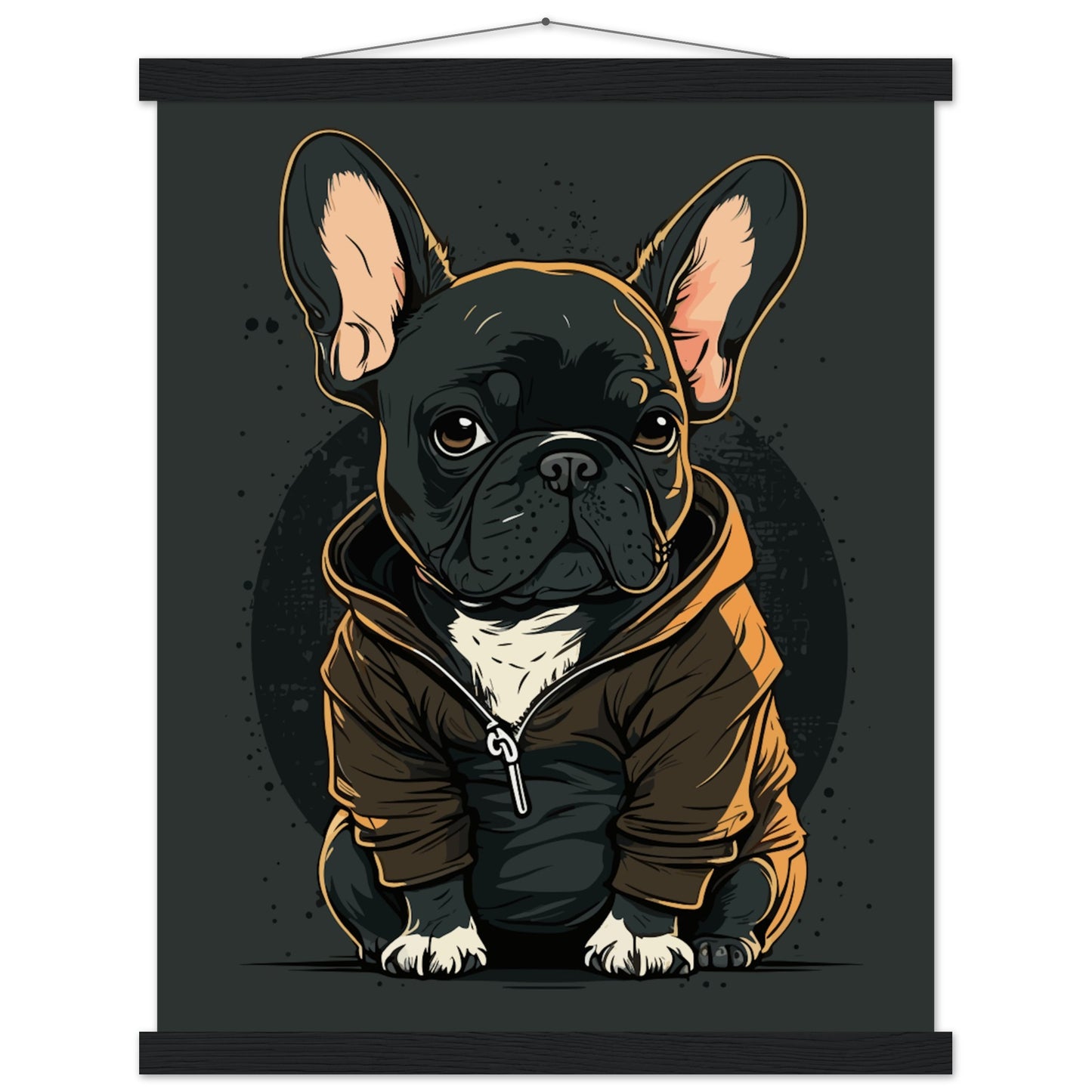 Poster – Französische Bulldogge, dunkles Hoodie-Kunstwerk – Premium-Mattpapier mit Aufhänger 