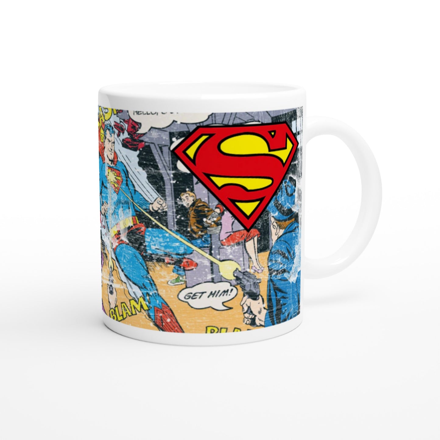 Officielt DC Comics Krus - Superman Distressed Strip - 330ml Hvidt Krus