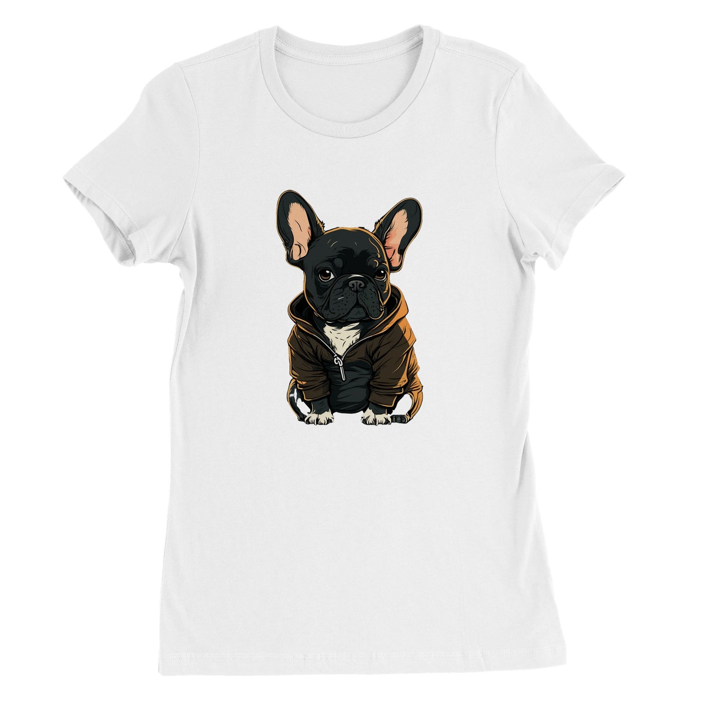 Hunde-T-Shirt – Französische Bulldogge, dunkles Hoodie-Kunstwerk – Premium-Damen-T-Shirt 