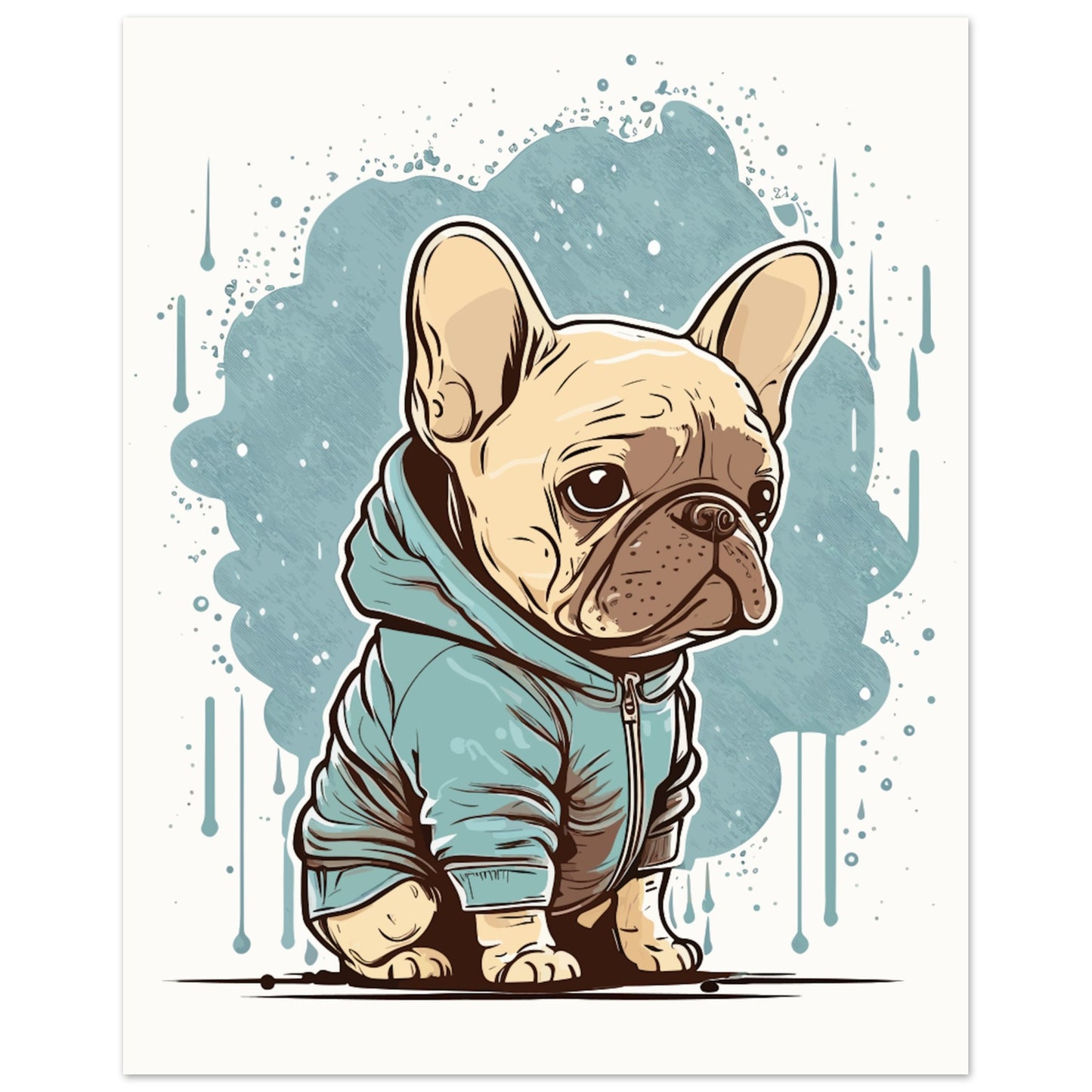 Hundeposter – Französische Bulldogge, leichtes Hoodie-Kunstwerk – Premium-Matt-Posterpapier 