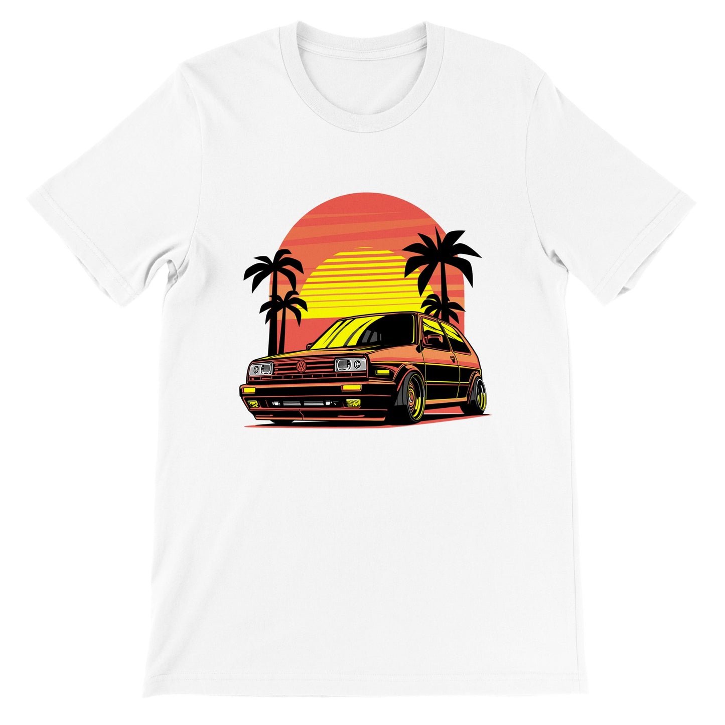 Car T-shirt - VW Golf California Sunset Artwork - Premium Unisex T-shirt 