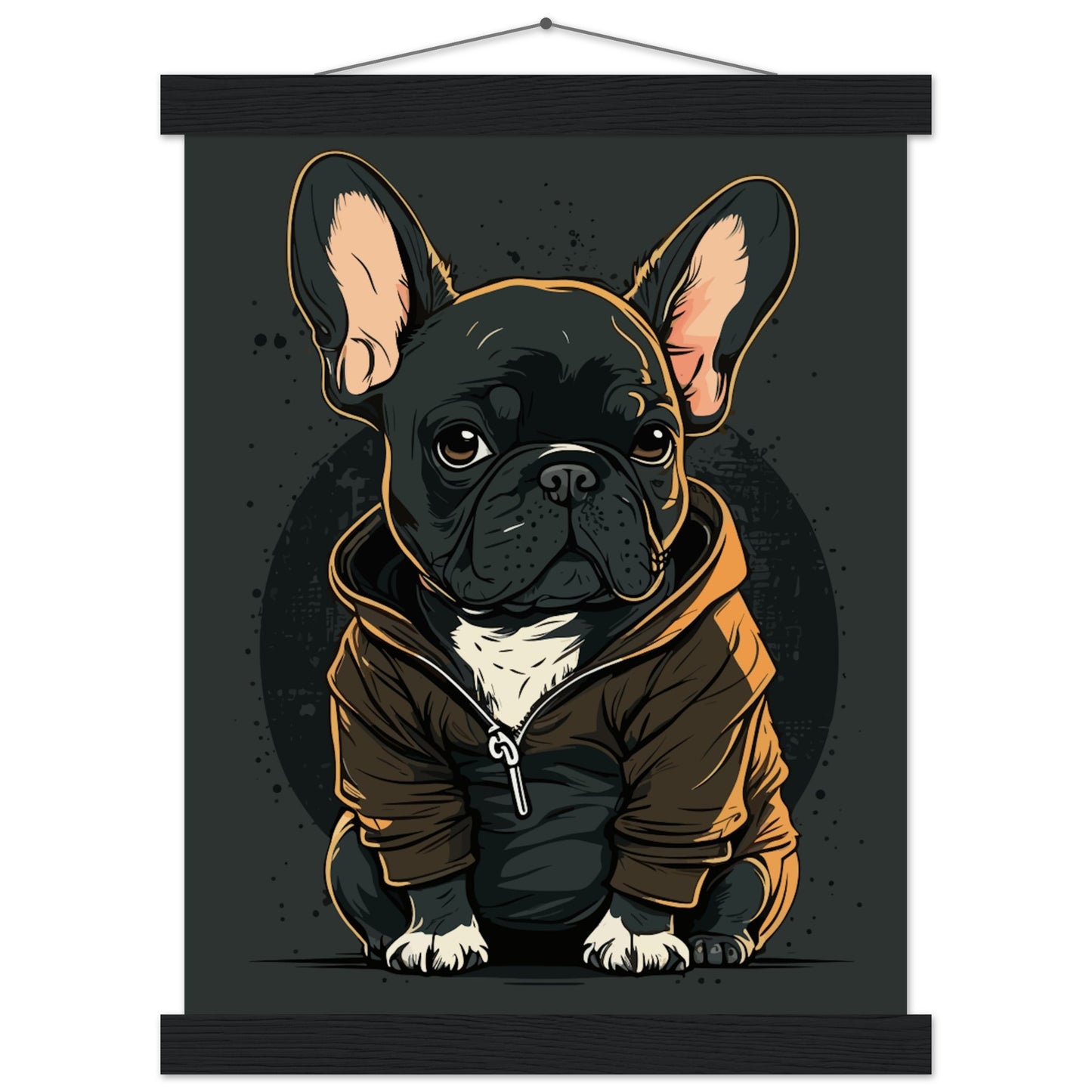 Poster – Französische Bulldogge, dunkles Hoodie-Kunstwerk – Premium-Mattpapier mit Aufhänger 