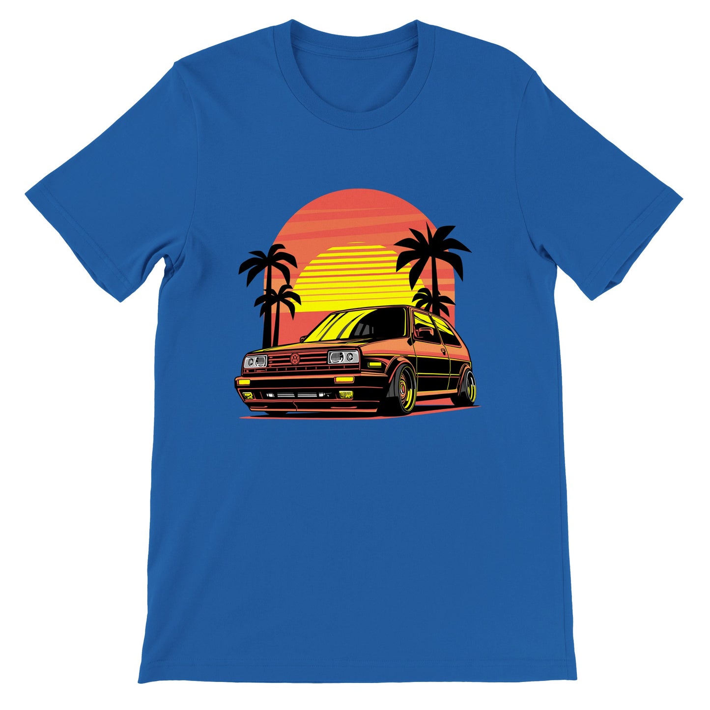 Car T-shirt - VW Golf California Sunset Artwork - Premium Unisex T-shirt