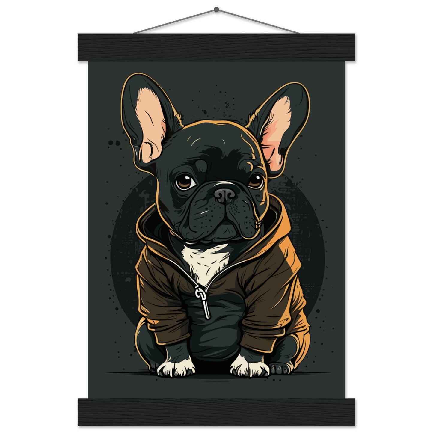 Poster – Französische Bulldogge, dunkles Hoodie-Kunstwerk – Premium-Mattpapier mit Aufhänger 