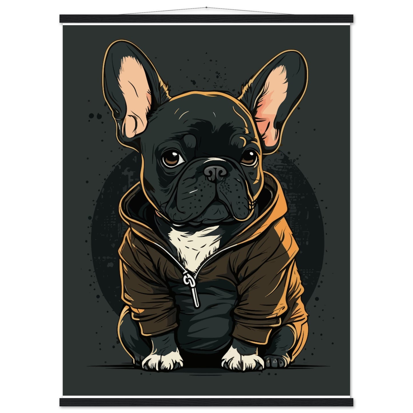 Poster – Französische Bulldogge, dunkles Hoodie-Kunstwerk – Premium-Mattpapier mit Aufhänger 