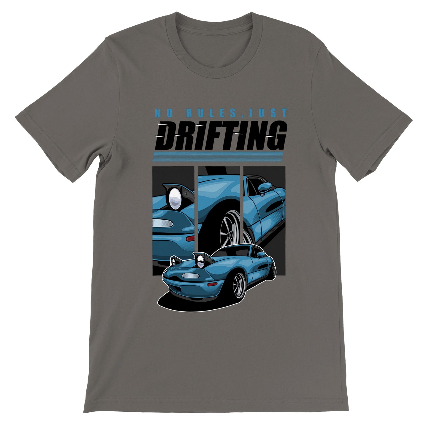 Car T-Shirt - Retro Drifting No Rules Artwork - Premium Unisex T-Shirt 