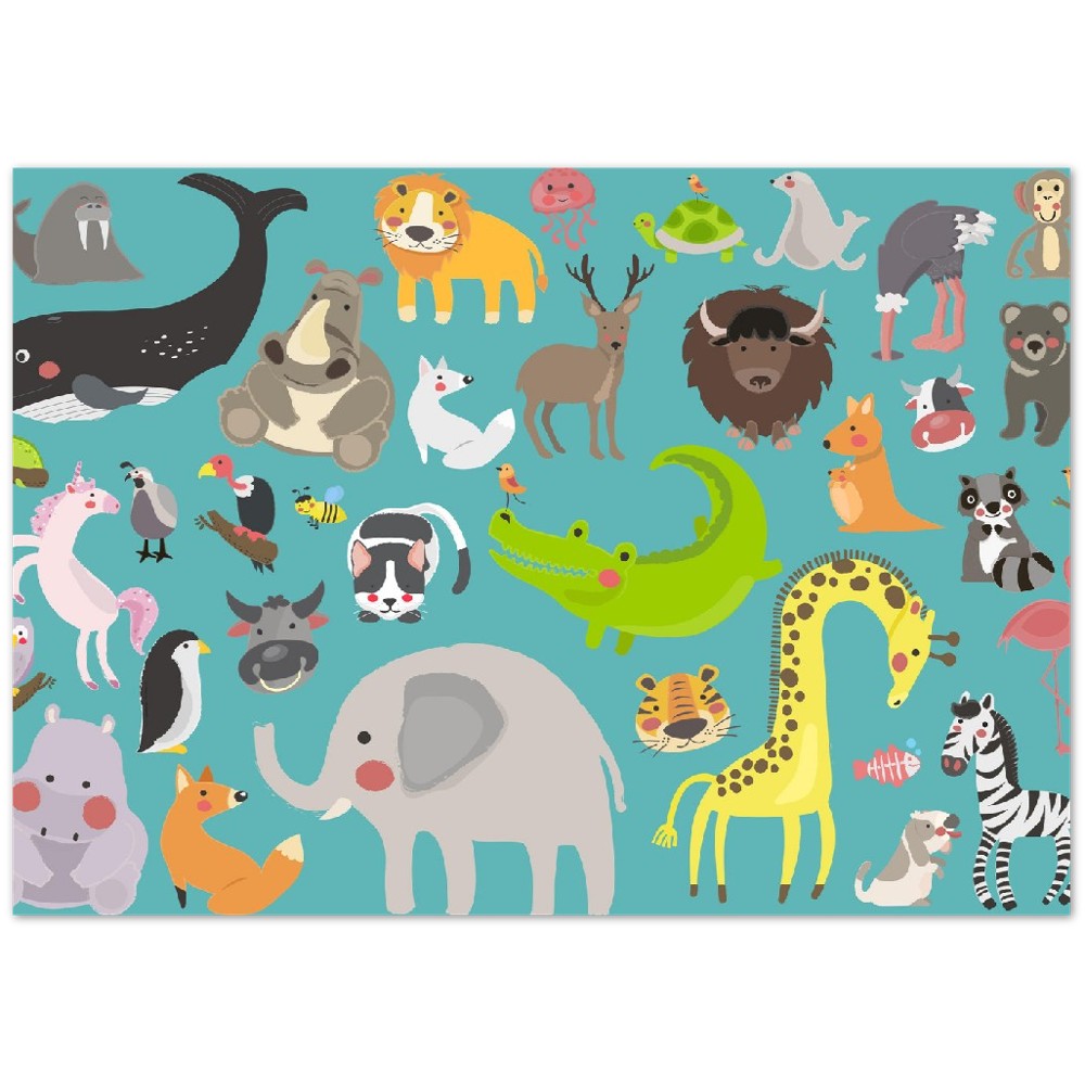 Børneplakater - Sød Illustration af Vilde Dyr - Premium Mat Plakat Papir