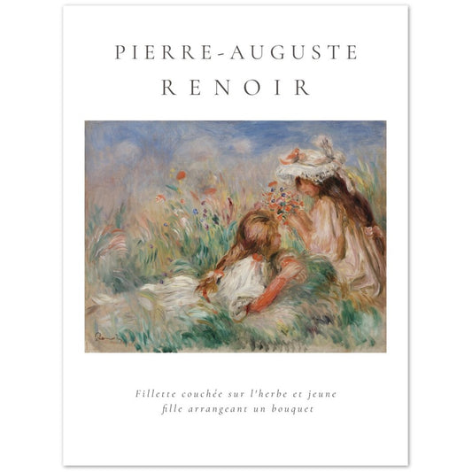 Poster - Pierre-Auguste Renoir - Mädchen im Gras arrangieren einen Blumenstrauß Gemälde (1890)