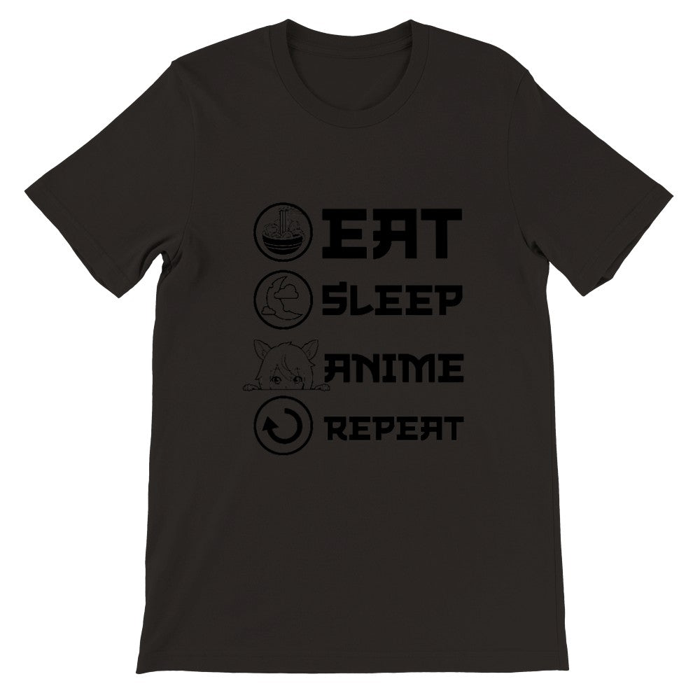 Zitat T-Shirt - Anime - Essen, Schlafen, Anime, Wiederholen - Premium Unisex T-Shirt 